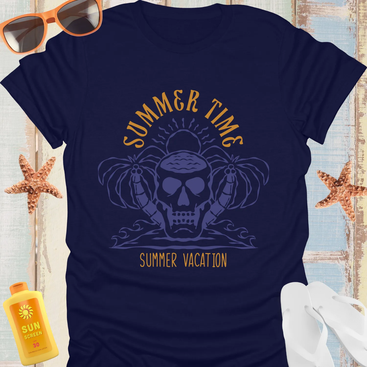 Vintage Skull Summer Time Palm Trees T Shirt