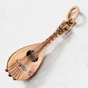 Vintage Solid 14k Yellow Gold Mandolin Charm - Music Pendant