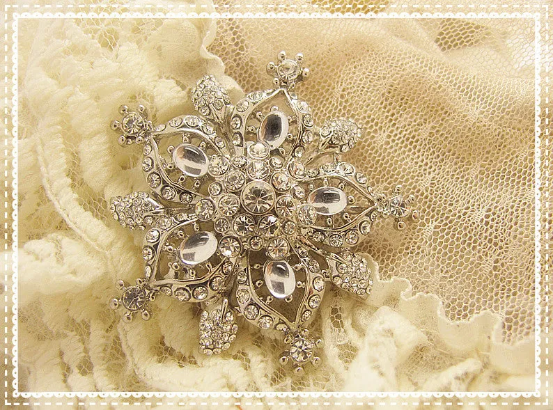 Vintage Style Silver Star Crystal Bridal Brooch