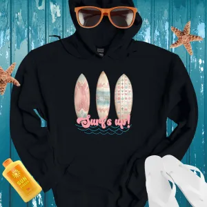 Vintage Surfboard Hoodie With Retro Floral Design