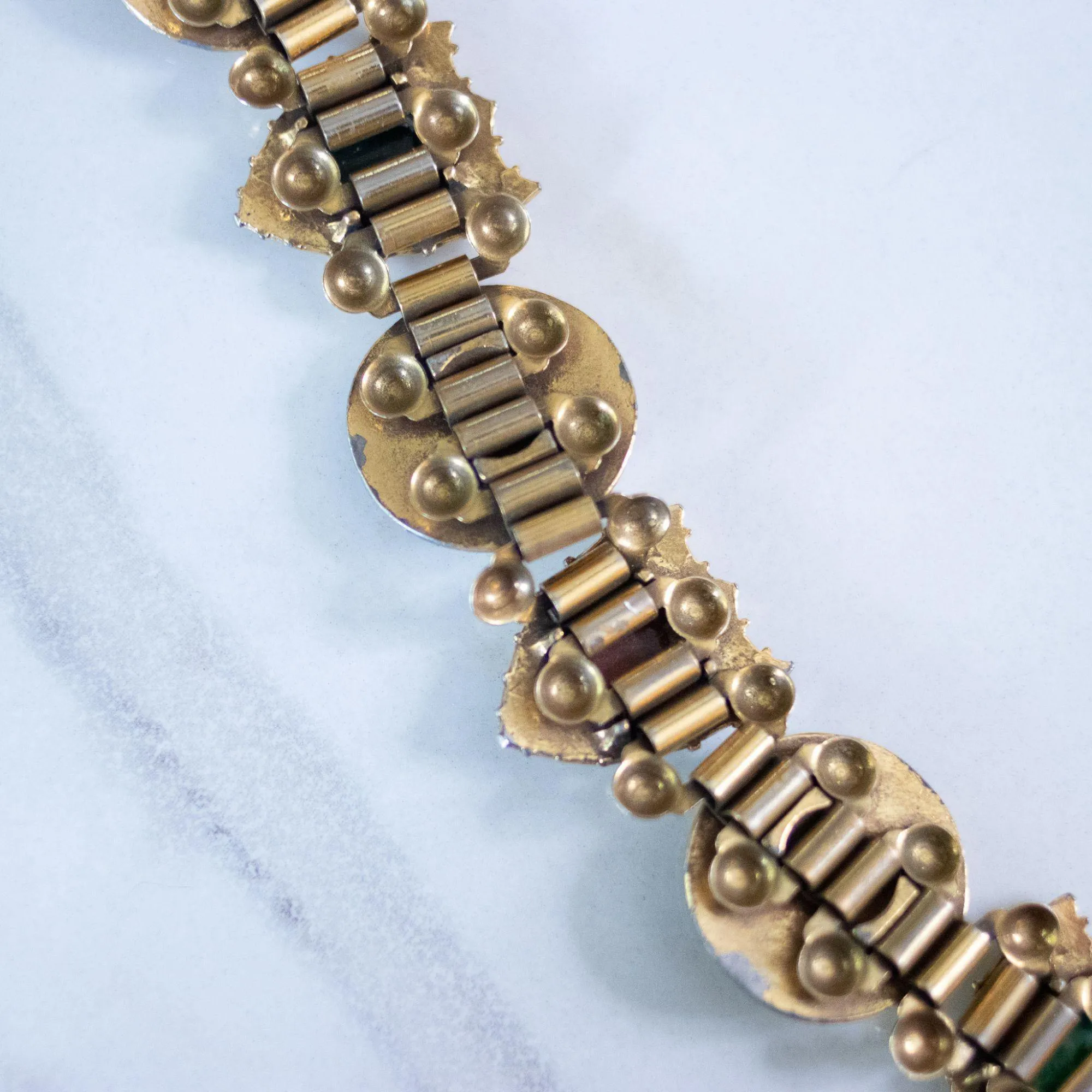 Vintage Victoria Slide Style Medieval Scene Bracelet with Art Glass Rhinestones, Cabochons, and Cameos