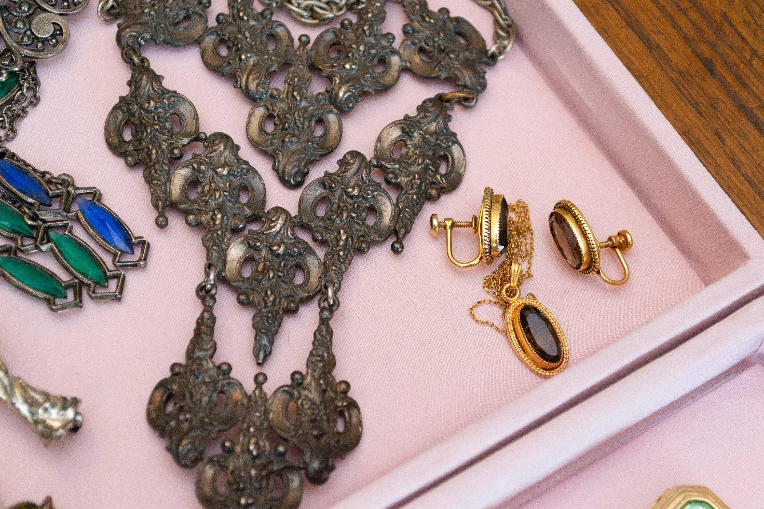 Vintage Victorian Gothic Revival Silver Statement Necklace