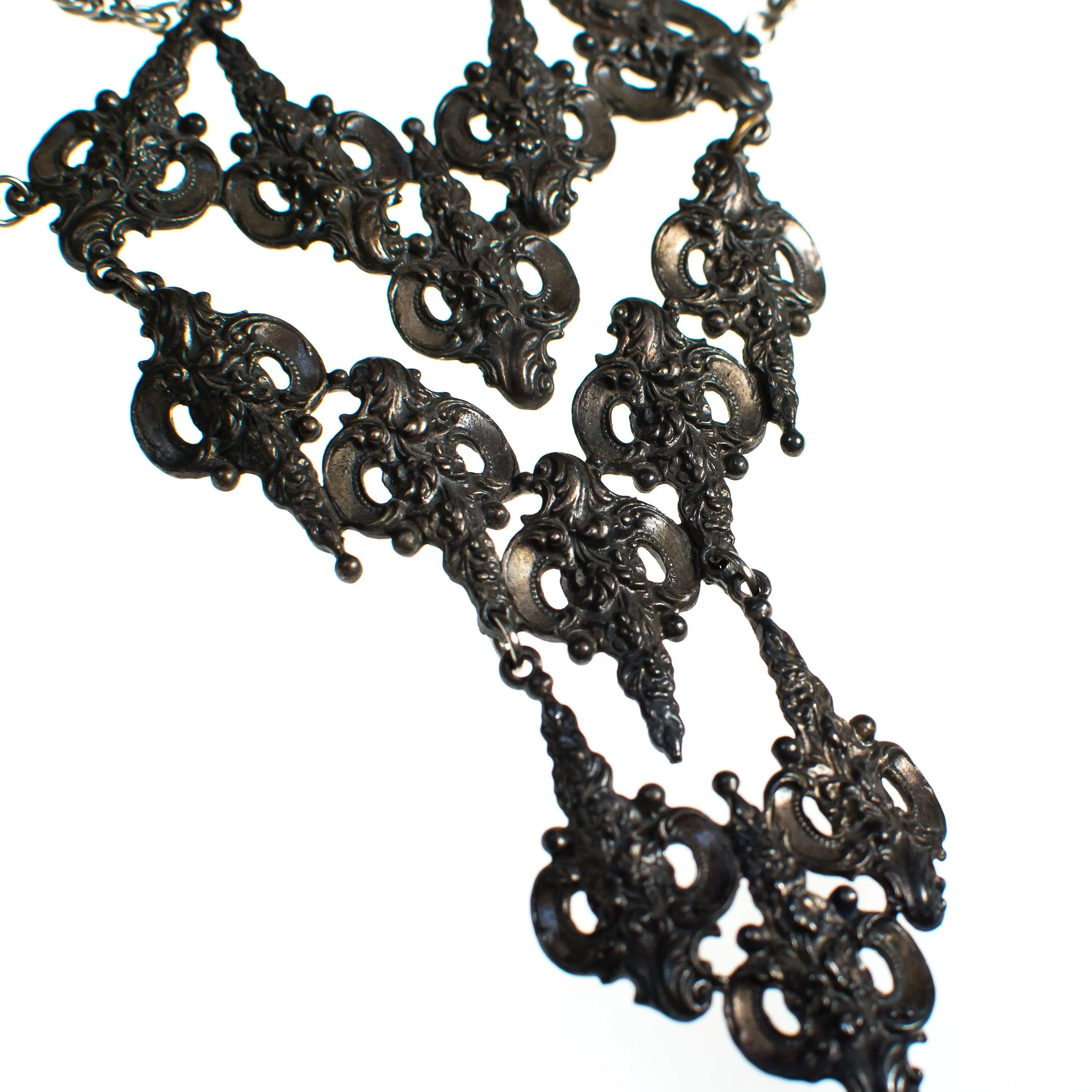 Vintage Victorian Gothic Revival Silver Statement Necklace