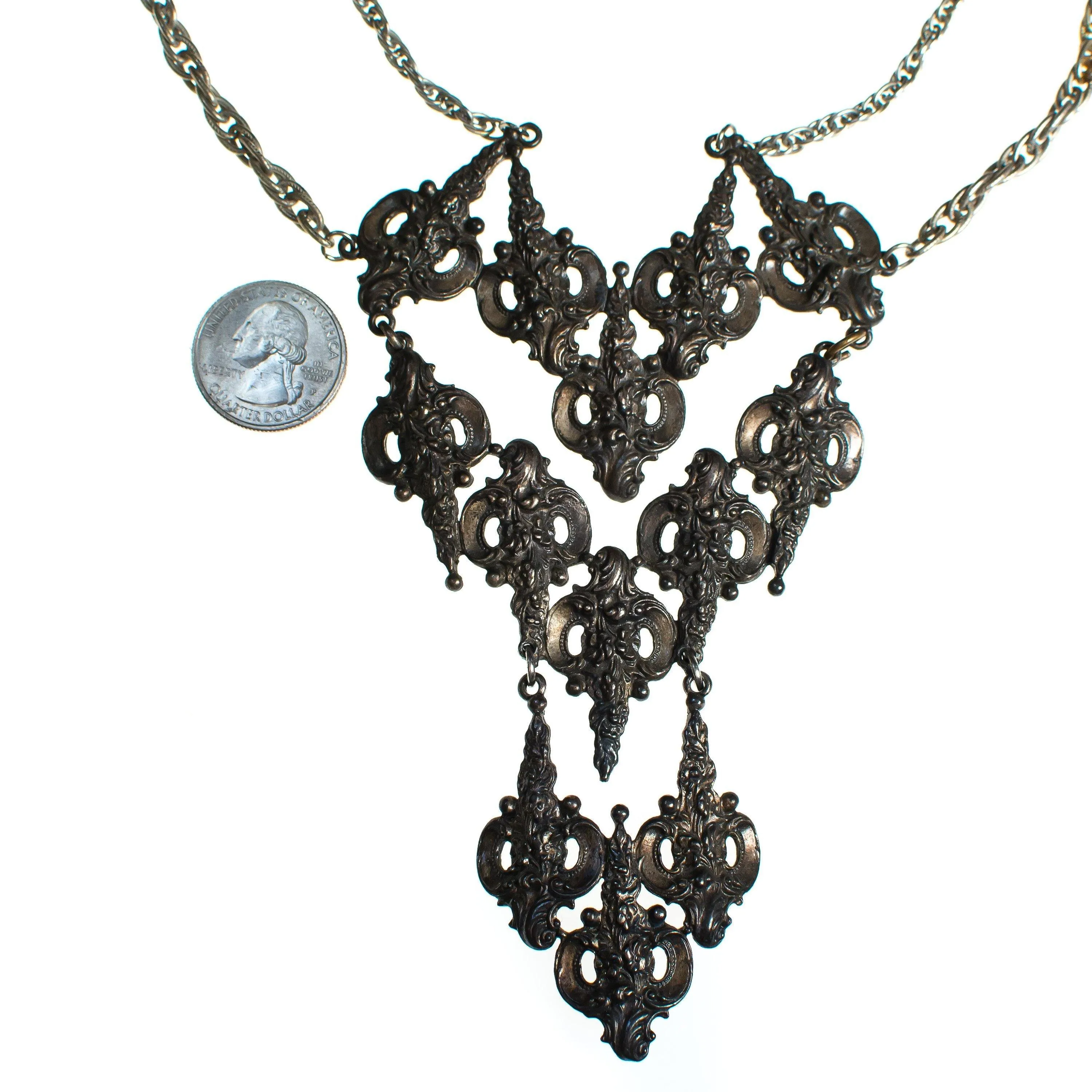 Vintage Victorian Gothic Revival Silver Statement Necklace