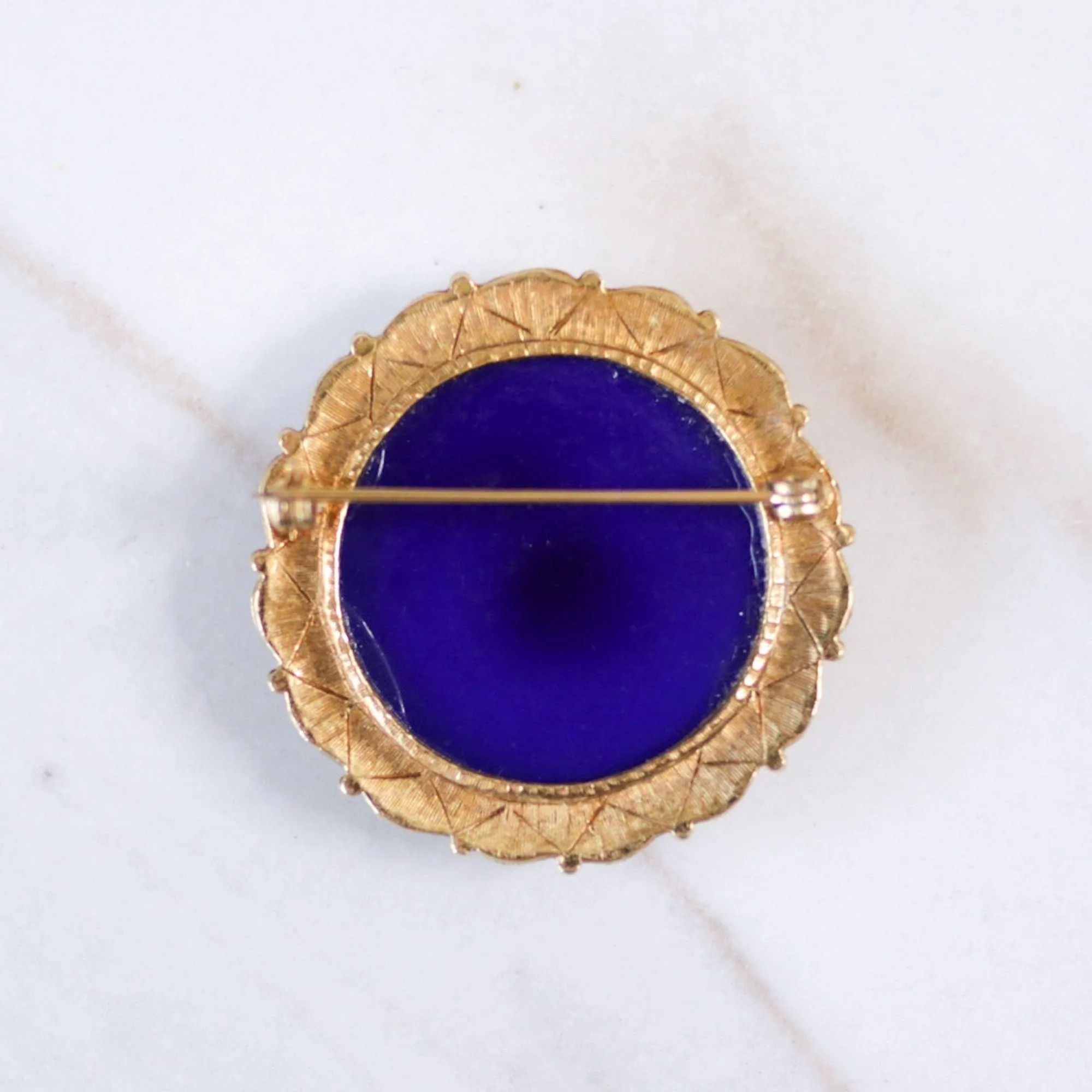 Vintage Victorian Revival Blue and Gold Cameo Courting Scene Brooch