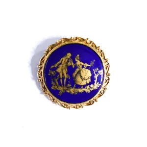 Vintage Victorian Revival Blue and Gold Cameo Courting Scene Brooch