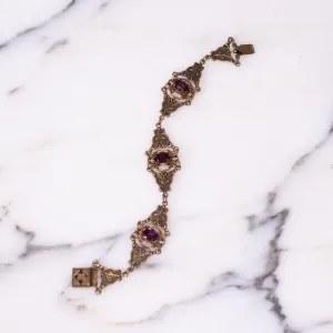 Vintage Victorian Revival Czech Bracelet with Amethyst Rhinestones Bracelet