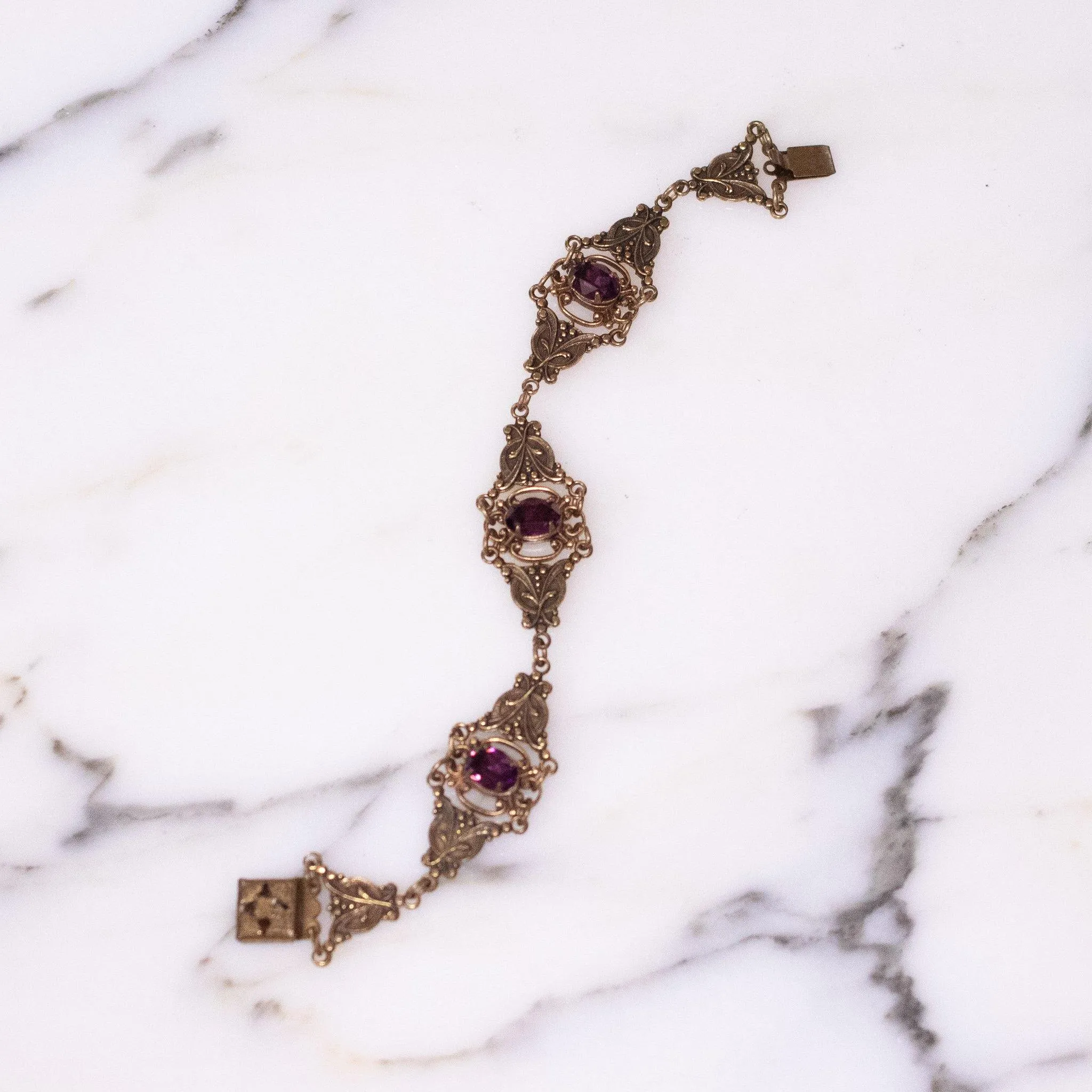 Vintage Victorian Revival Czech Bracelet with Amethyst Rhinestones Bracelet