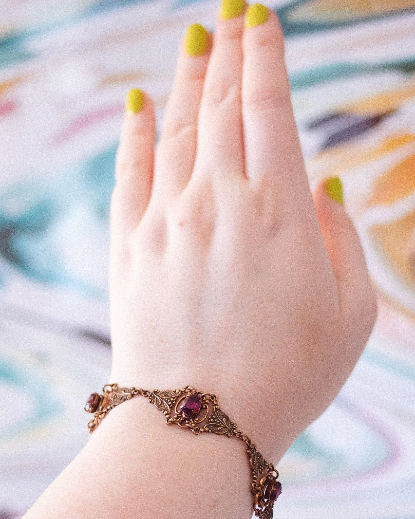 Vintage Victorian Revival Czech Bracelet with Amethyst Rhinestones Bracelet