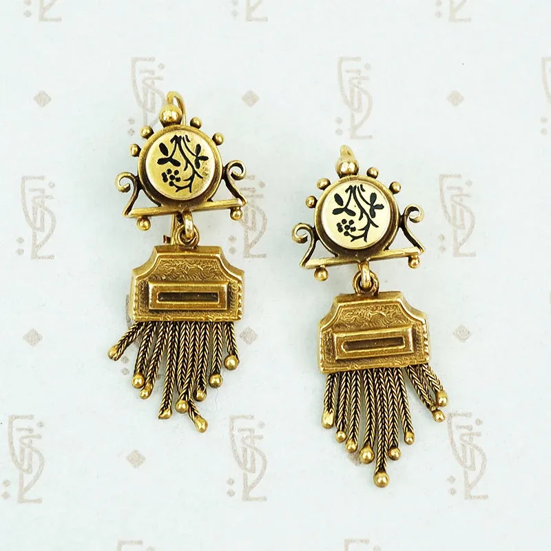 Vintage Victorian Revival Gold Fringe Earrings