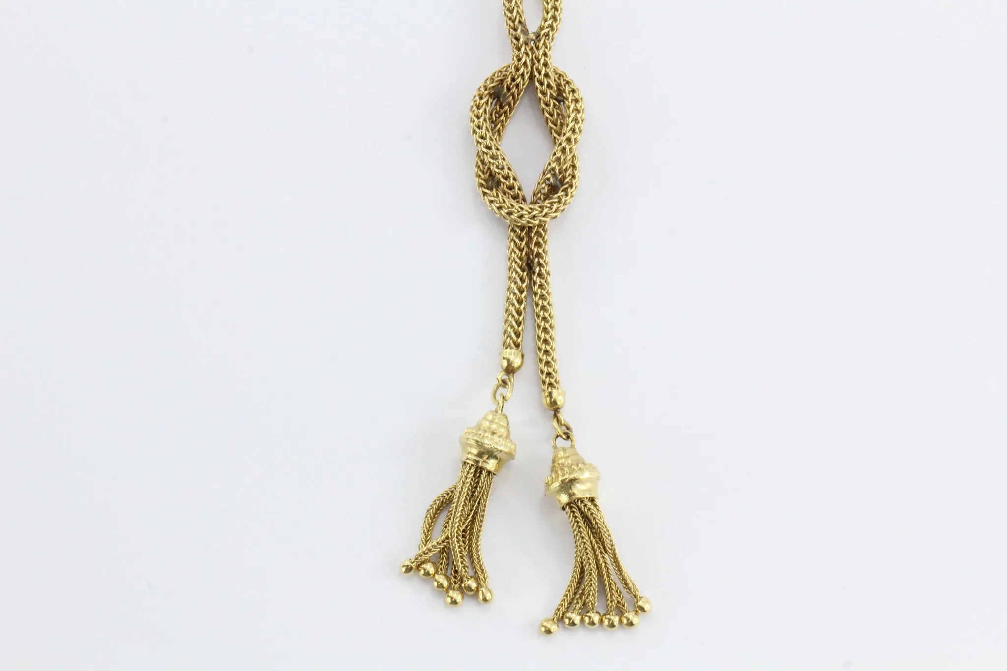 Vintage Victorian Revival Knotted Tassel 14K Gold Rope Necklace