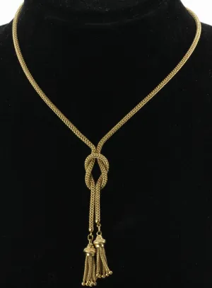 Vintage Victorian Revival Knotted Tassel 14K Gold Rope Necklace