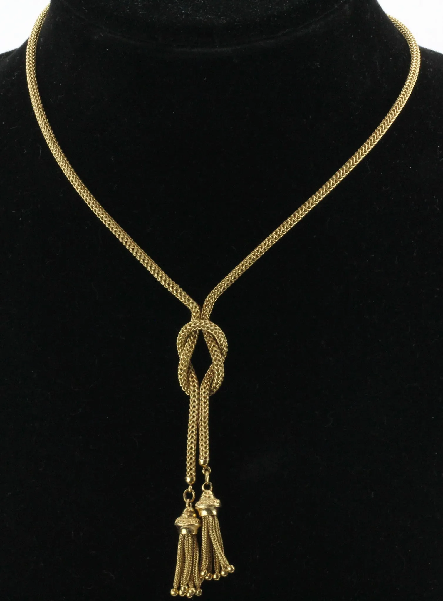 Vintage Victorian Revival Knotted Tassel 14K Gold Rope Necklace