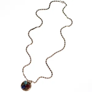 Vintage Victorian Revival Locket Necklace with Turquoise, Lapis, and Carnelian Art Glass