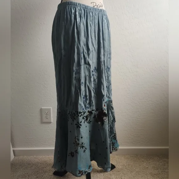 Vintage Violet Kay Floral fairy mermaid trumpet silk-blend lace Maxi Skirt_PXL