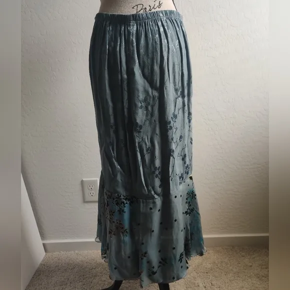 Vintage Violet Kay Floral fairy mermaid trumpet silk-blend lace Maxi Skirt_PXL