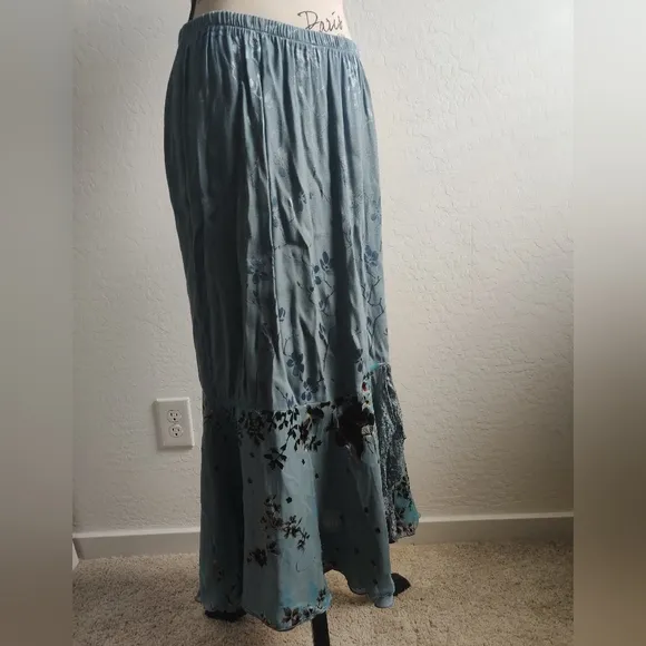 Vintage Violet Kay Floral fairy mermaid trumpet silk-blend lace Maxi Skirt_PXL