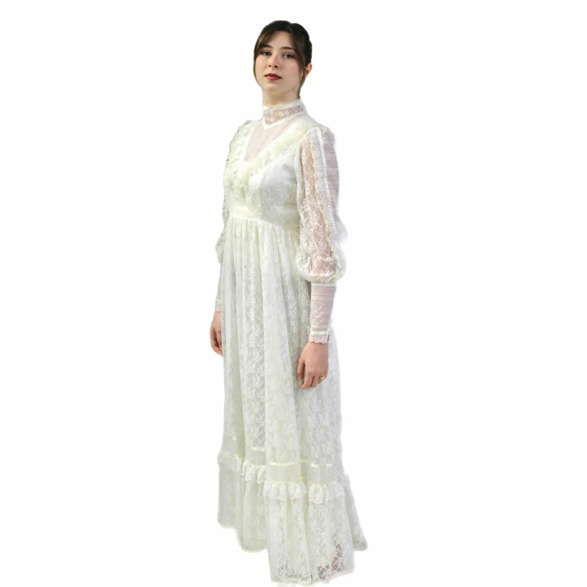VTG 70s Jessica Mcclintock Gunne Sax White Floral Lace Wedding Dress S NWOT