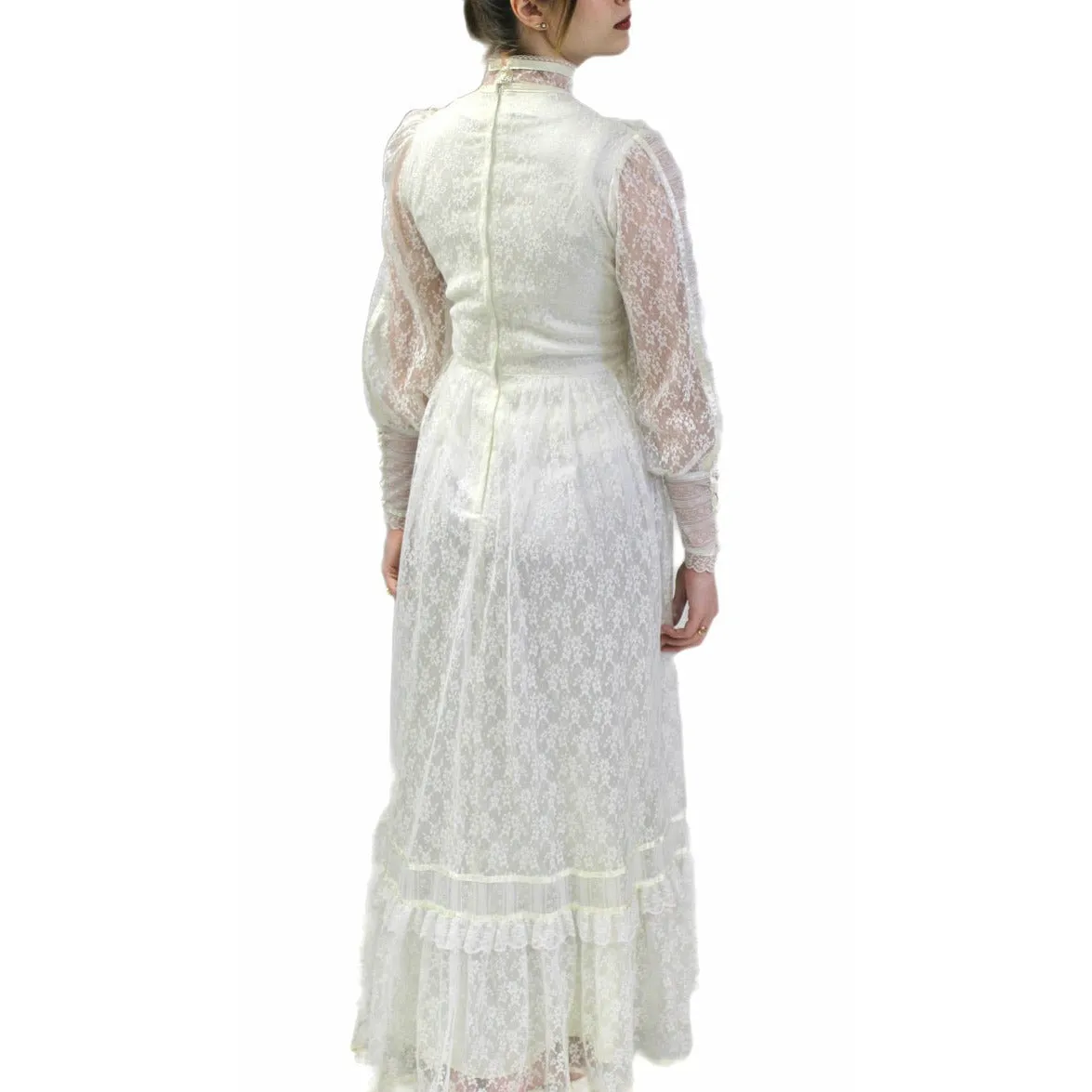 VTG 70s Jessica Mcclintock Gunne Sax White Floral Lace Wedding Dress S NWOT