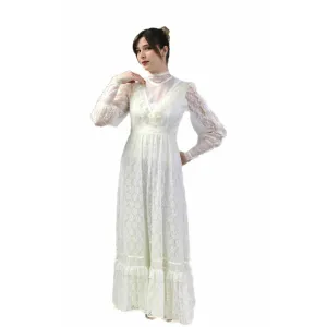 VTG 70s Jessica Mcclintock Gunne Sax White Floral Lace Wedding Dress S NWOT