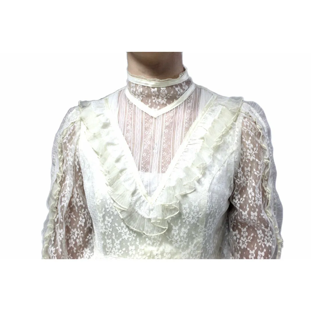 VTG 70s Jessica Mcclintock Gunne Sax White Floral Lace Wedding Dress S NWOT