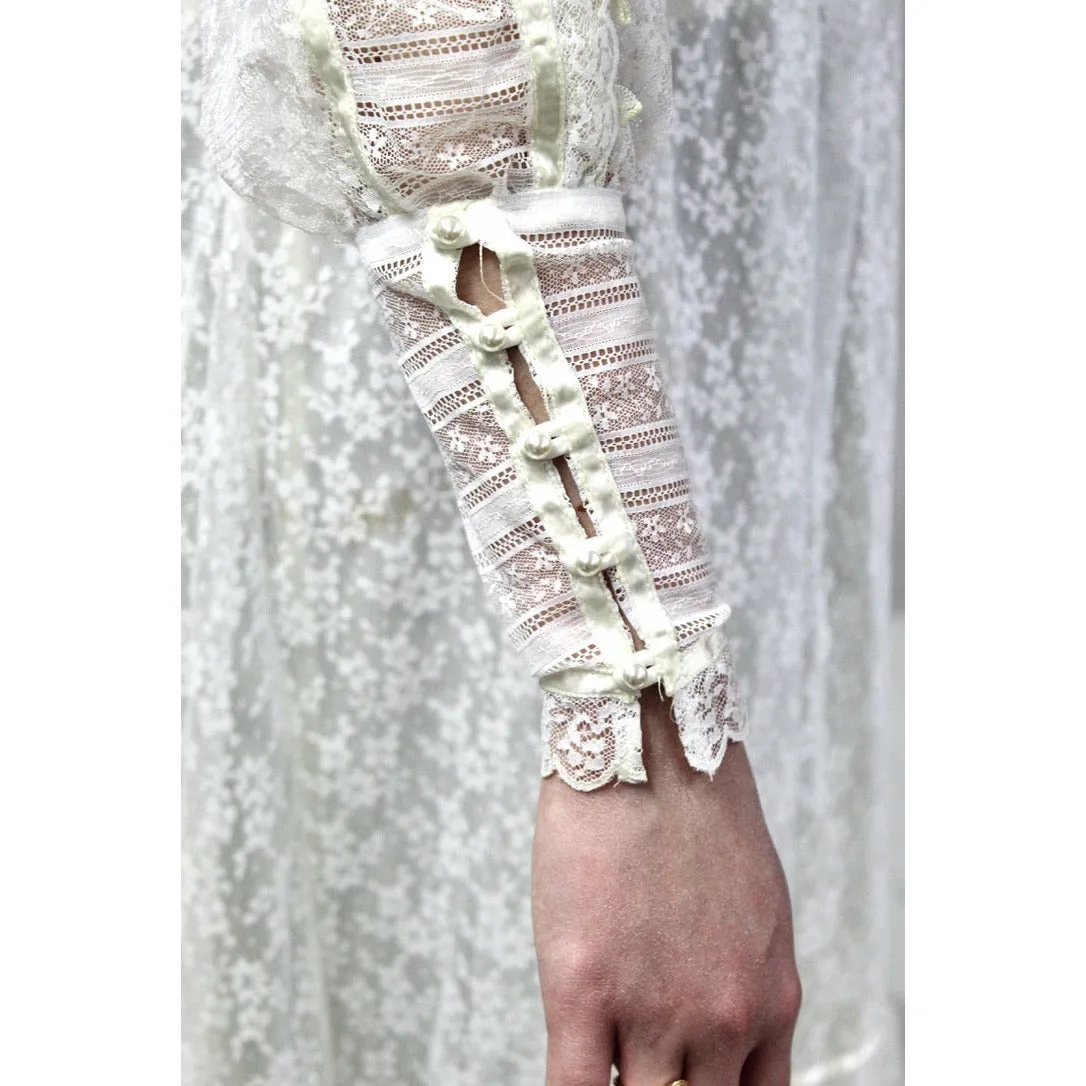 VTG 70s Jessica Mcclintock Gunne Sax White Floral Lace Wedding Dress S NWOT