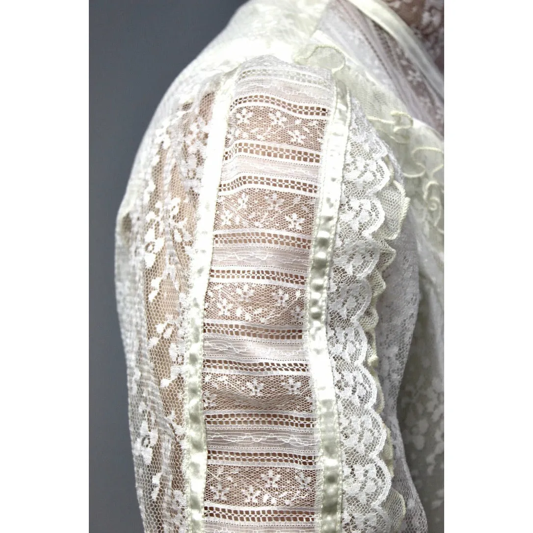 VTG 70s Jessica Mcclintock Gunne Sax White Floral Lace Wedding Dress S NWOT