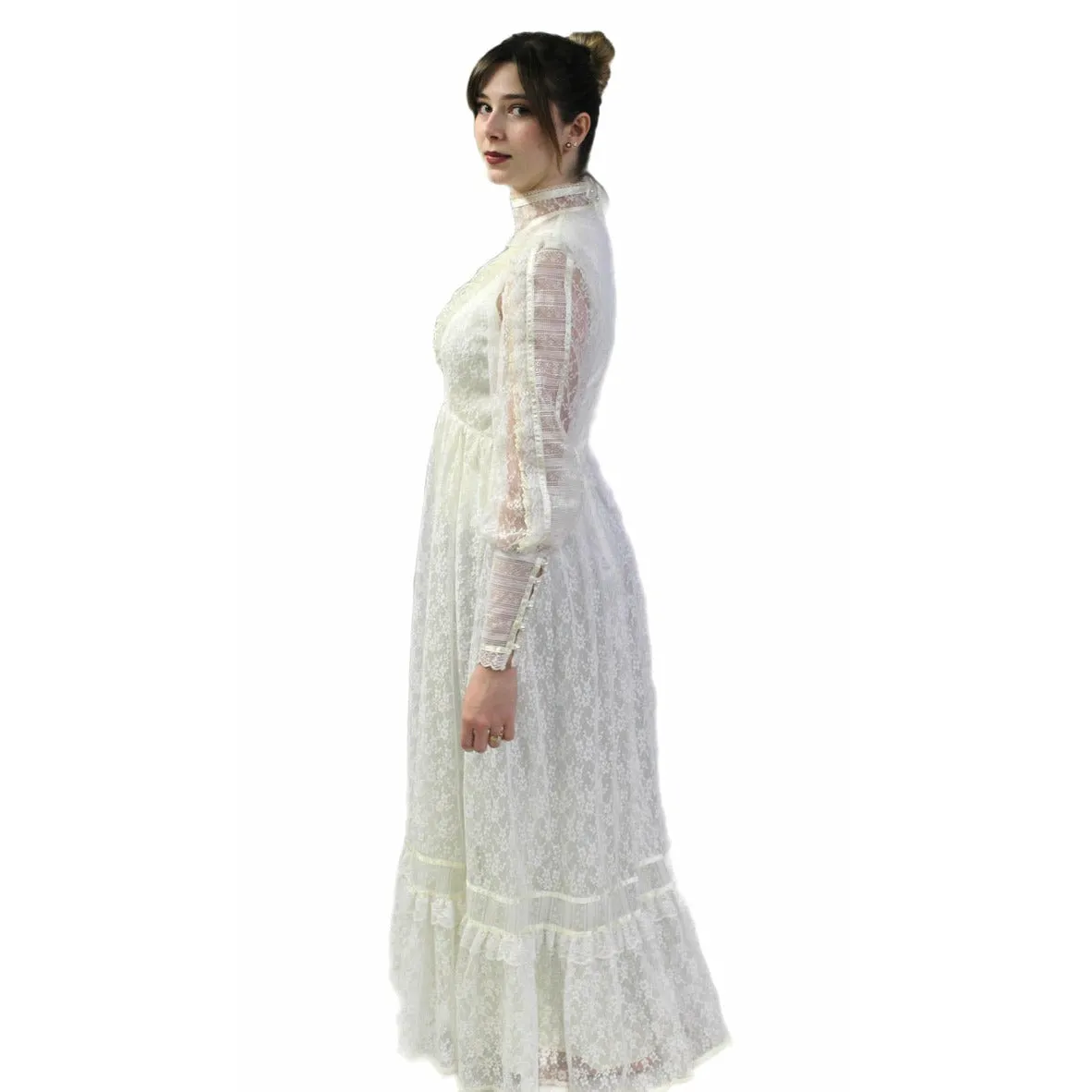 VTG 70s Jessica Mcclintock Gunne Sax White Floral Lace Wedding Dress S NWOT
