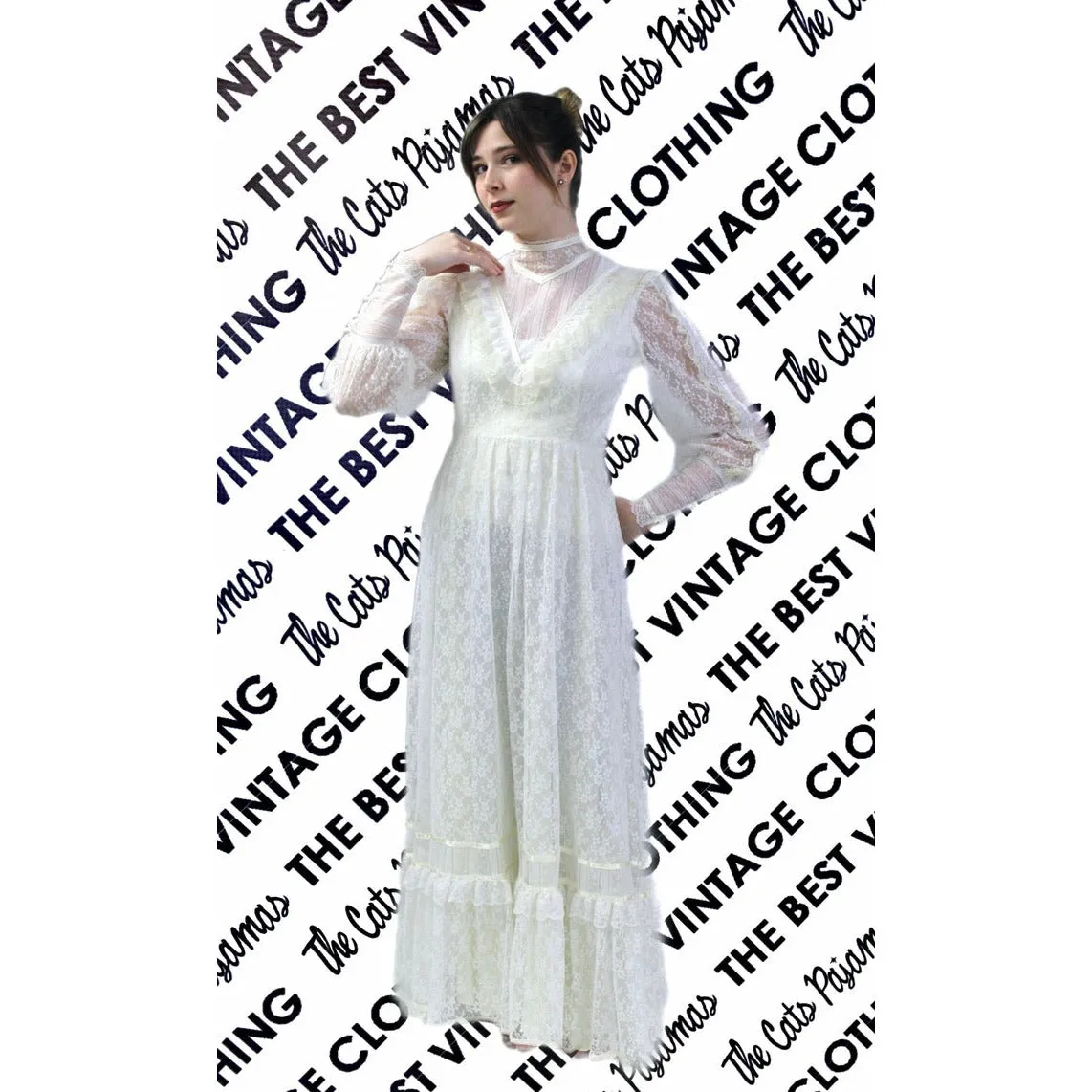 VTG 70s Jessica Mcclintock Gunne Sax White Floral Lace Wedding Dress S NWOT