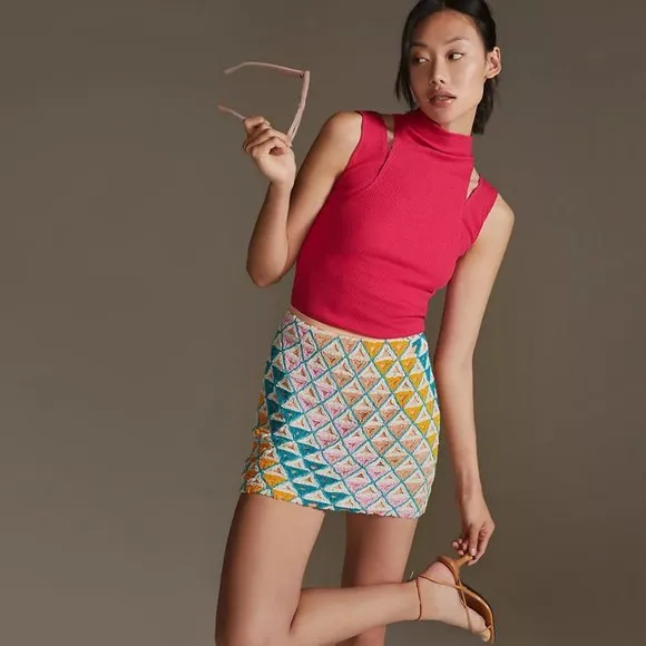Walter Baker | Carrie Vera Cruz Hand Beaded Pastel Skirt | NWT