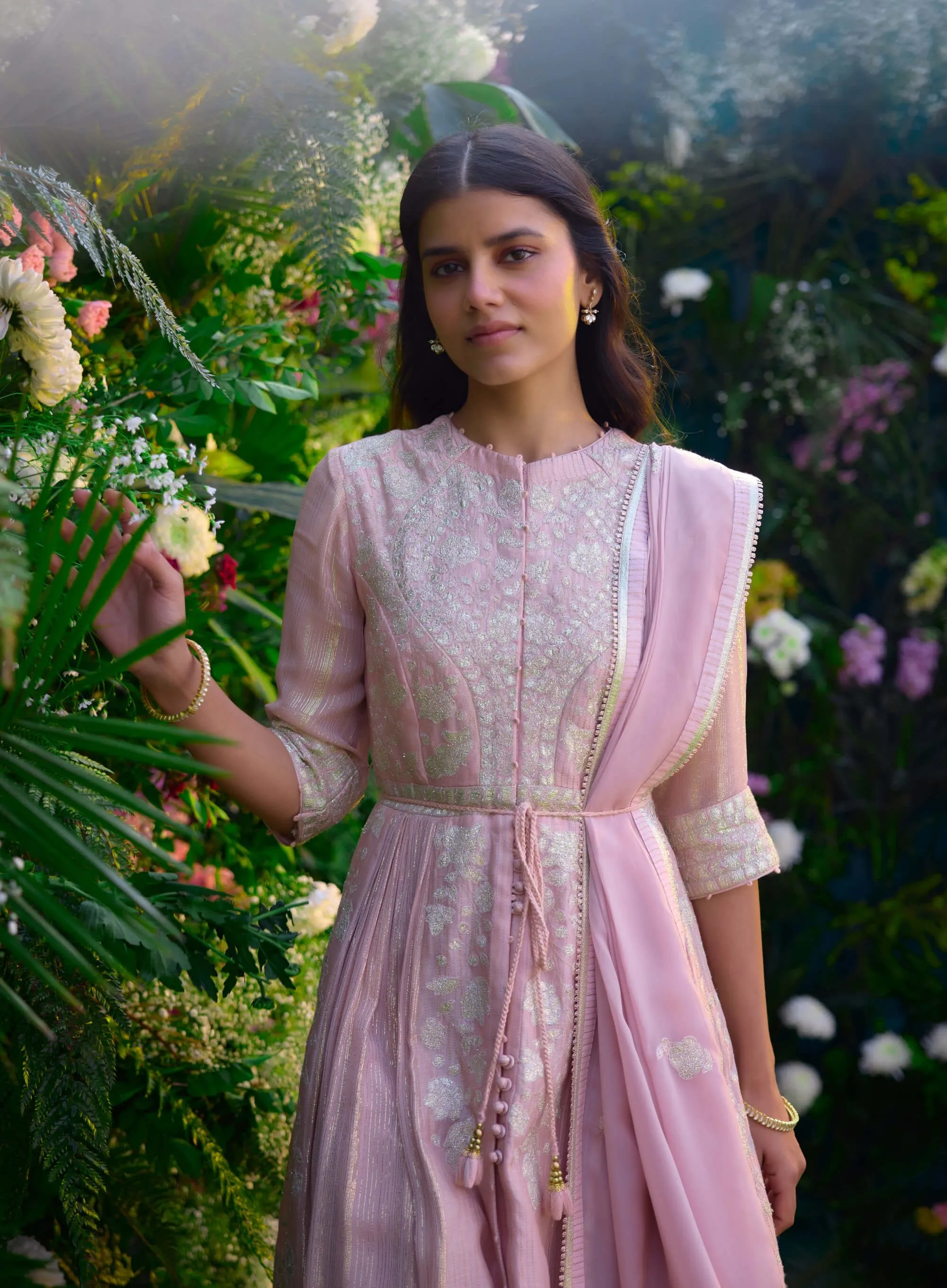 Whisper pink anarkali set