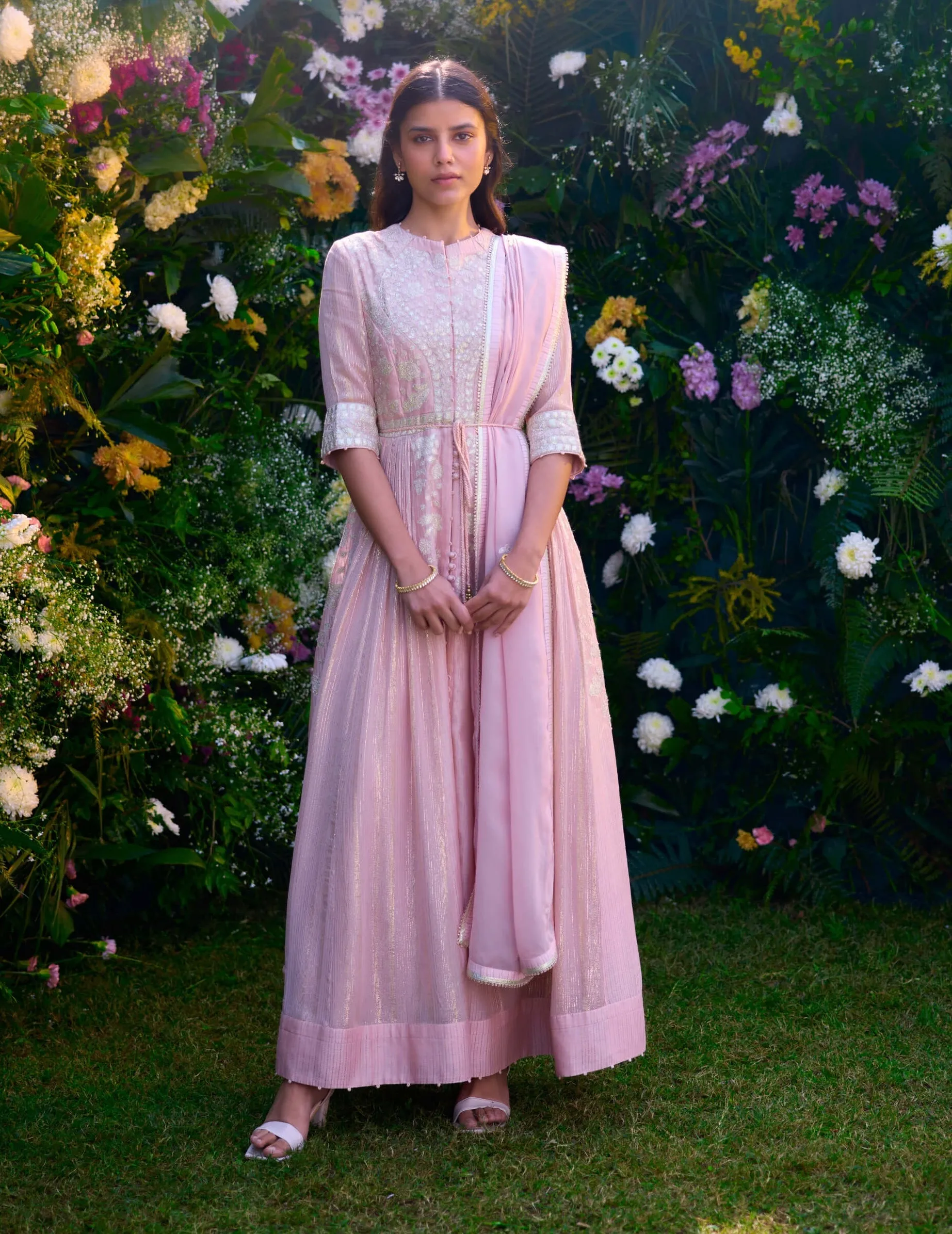 Whisper pink anarkali set