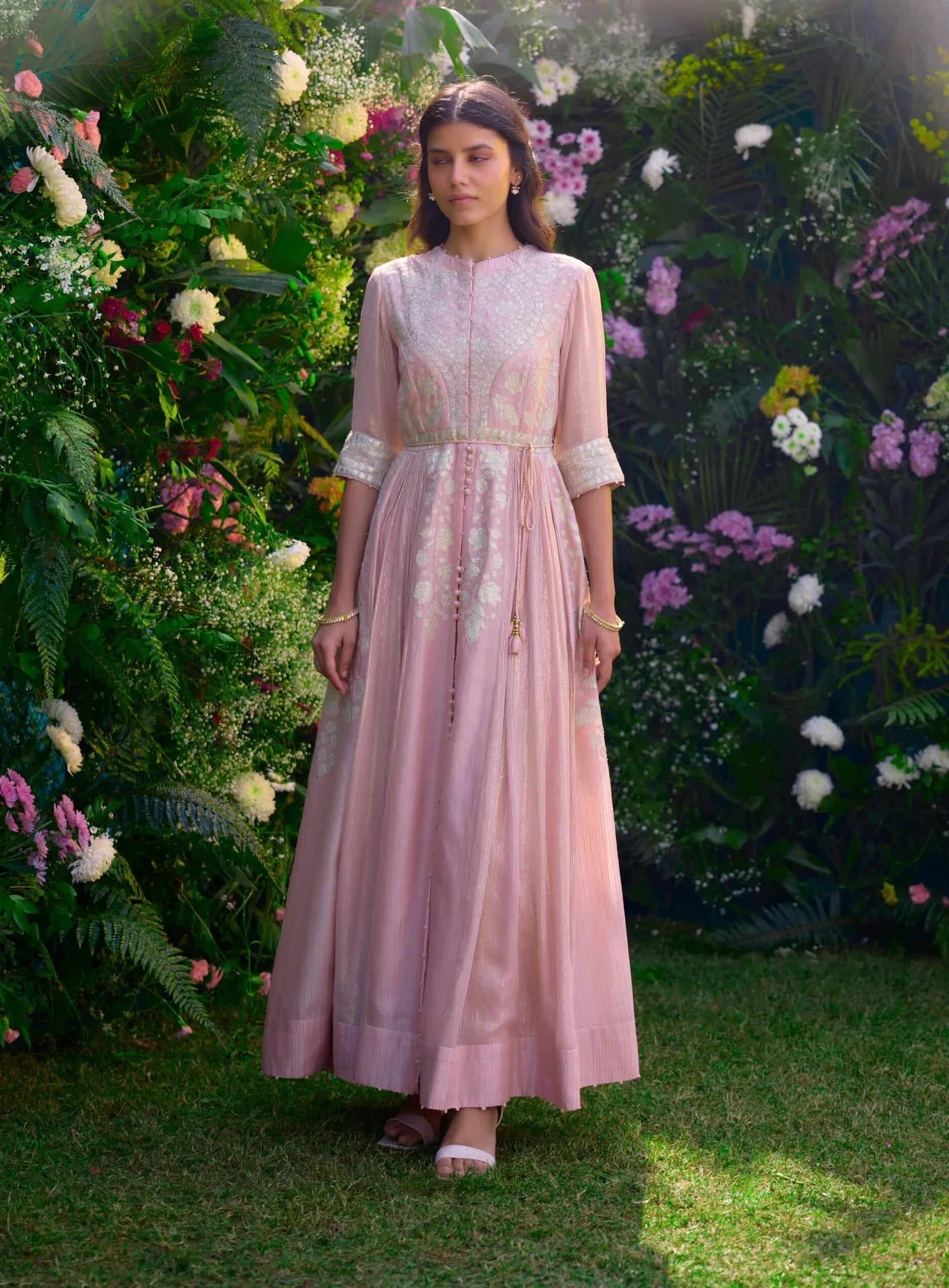 Whisper pink anarkali set