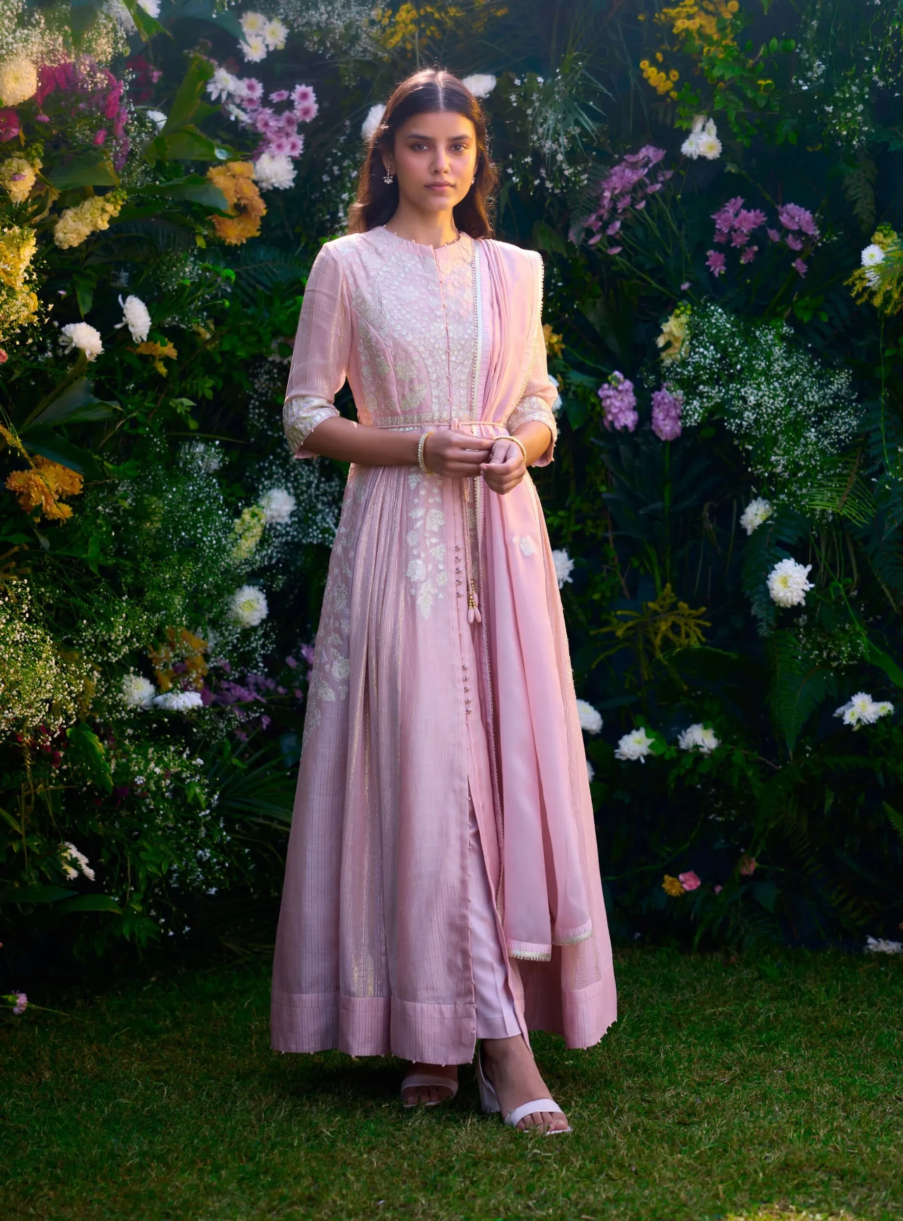 Whisper pink anarkali set