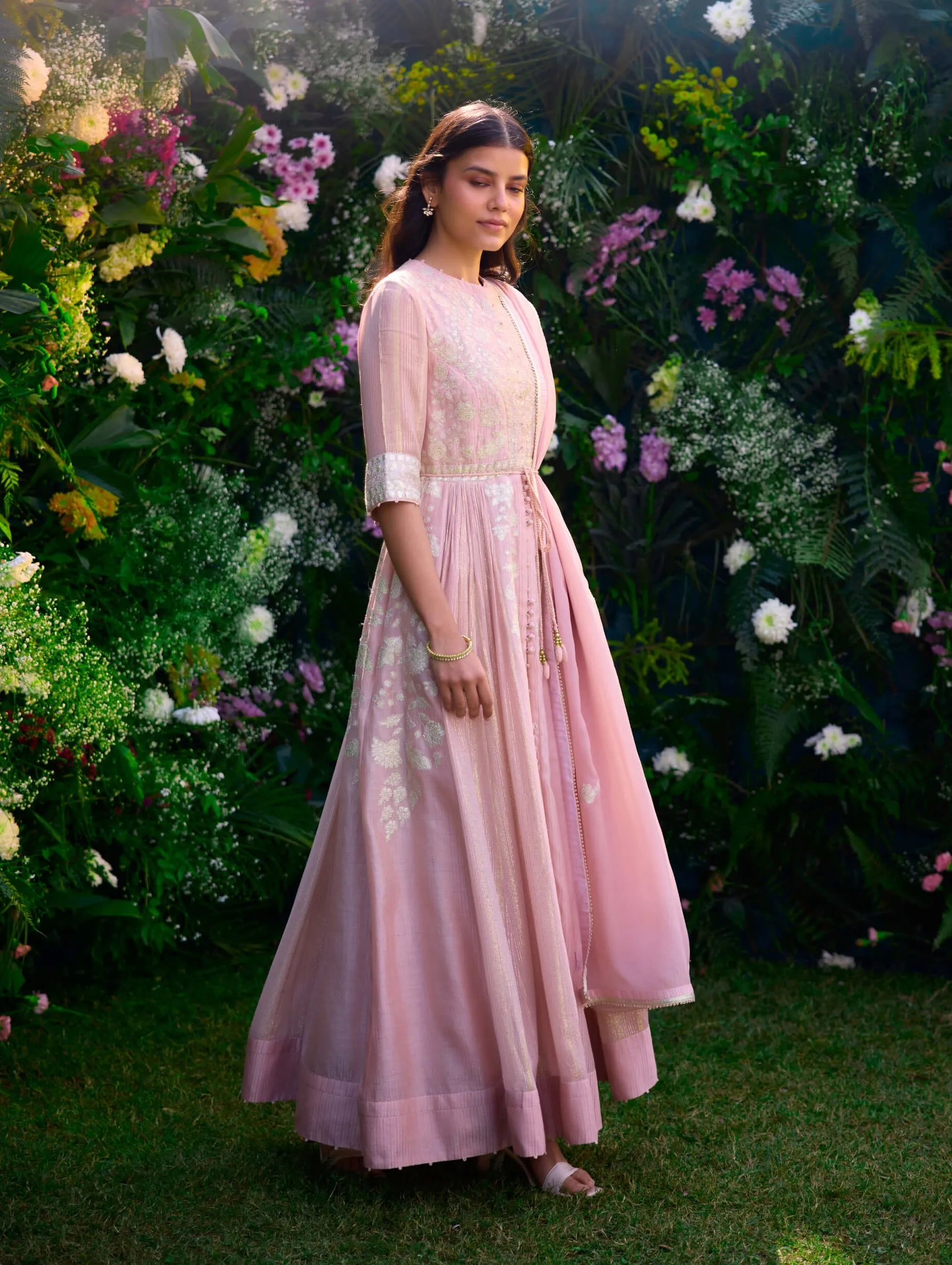 Whisper pink anarkali set