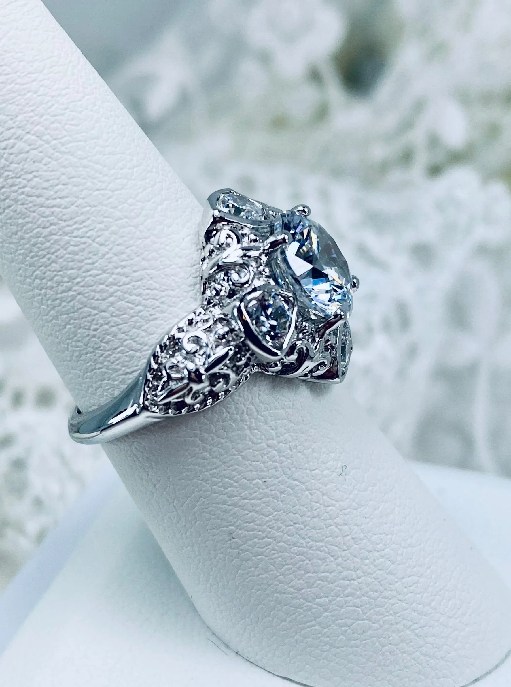 White CZ 5-Gem Art Deco Ring, Vintage Revival Jewelry #D138