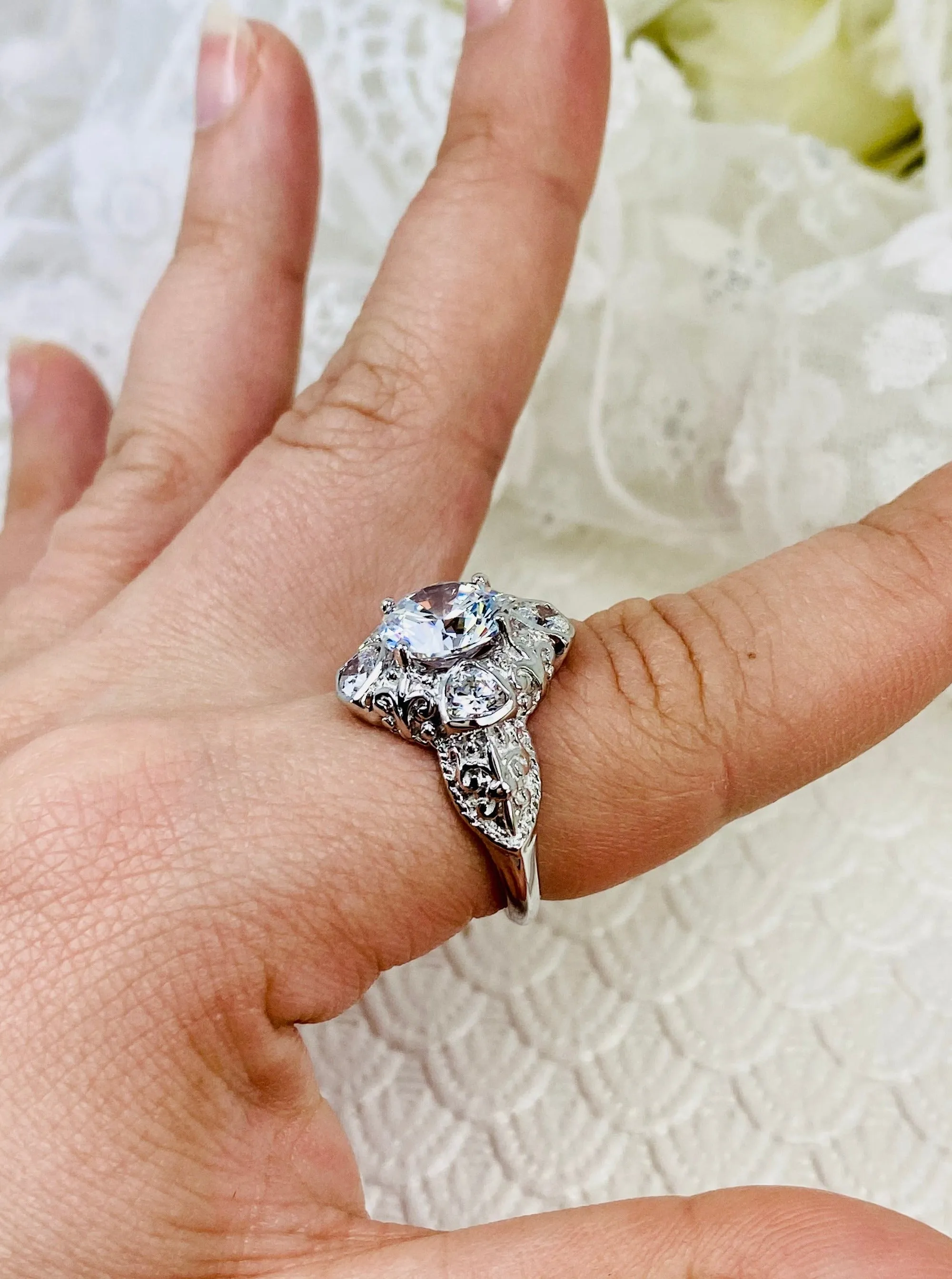 White CZ 5-Gem Art Deco Ring, Vintage Revival Jewelry #D138