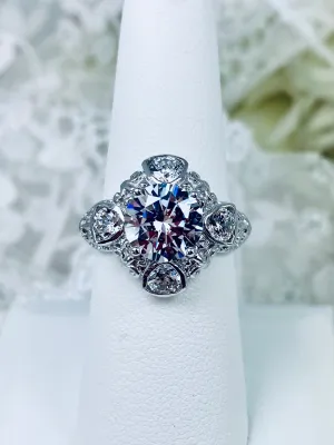White CZ 5-Gem Art Deco Ring, Vintage Revival Jewelry #D138