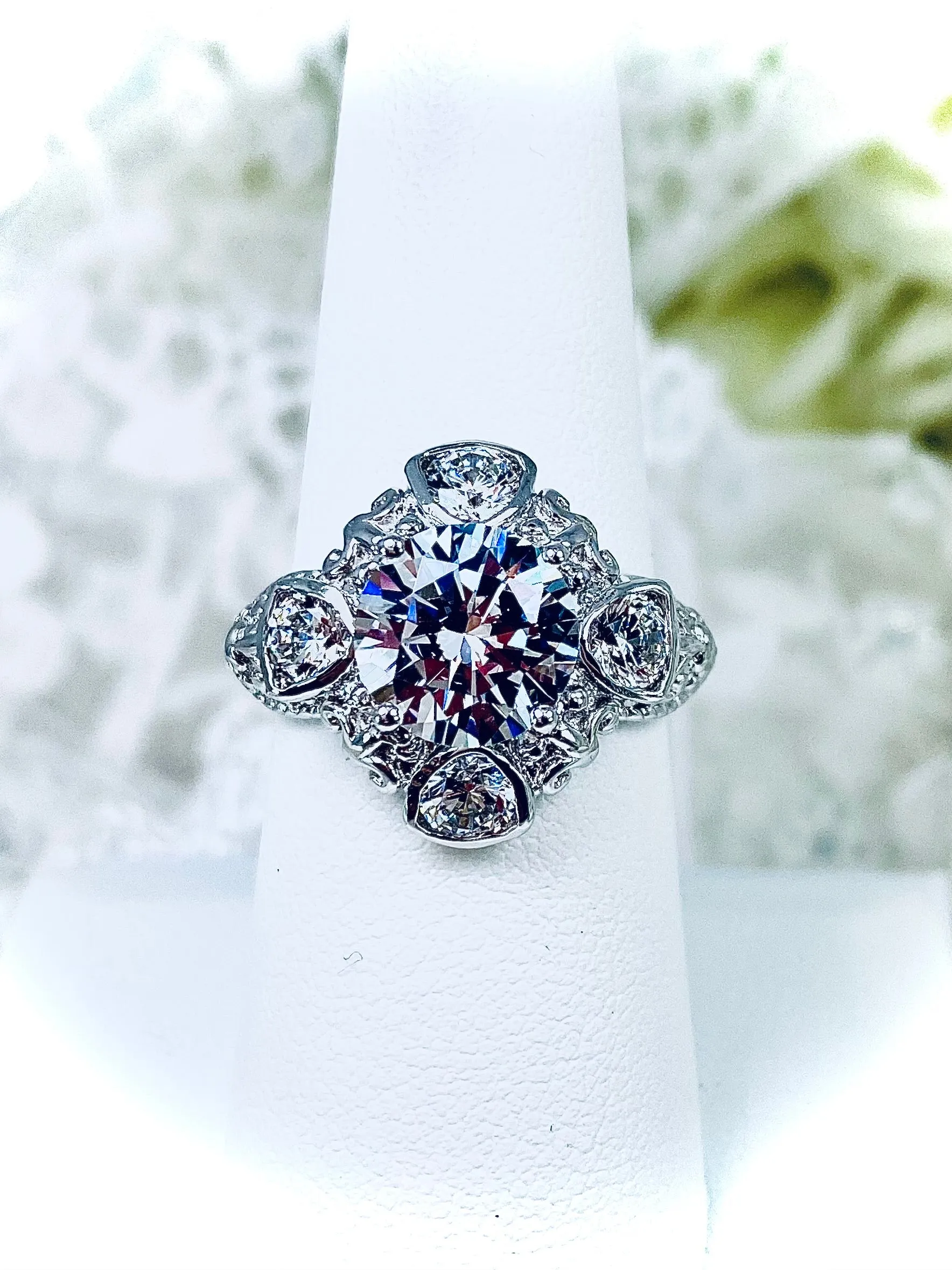 White CZ 5-Gem Art Deco Ring, Vintage Revival Jewelry #D138