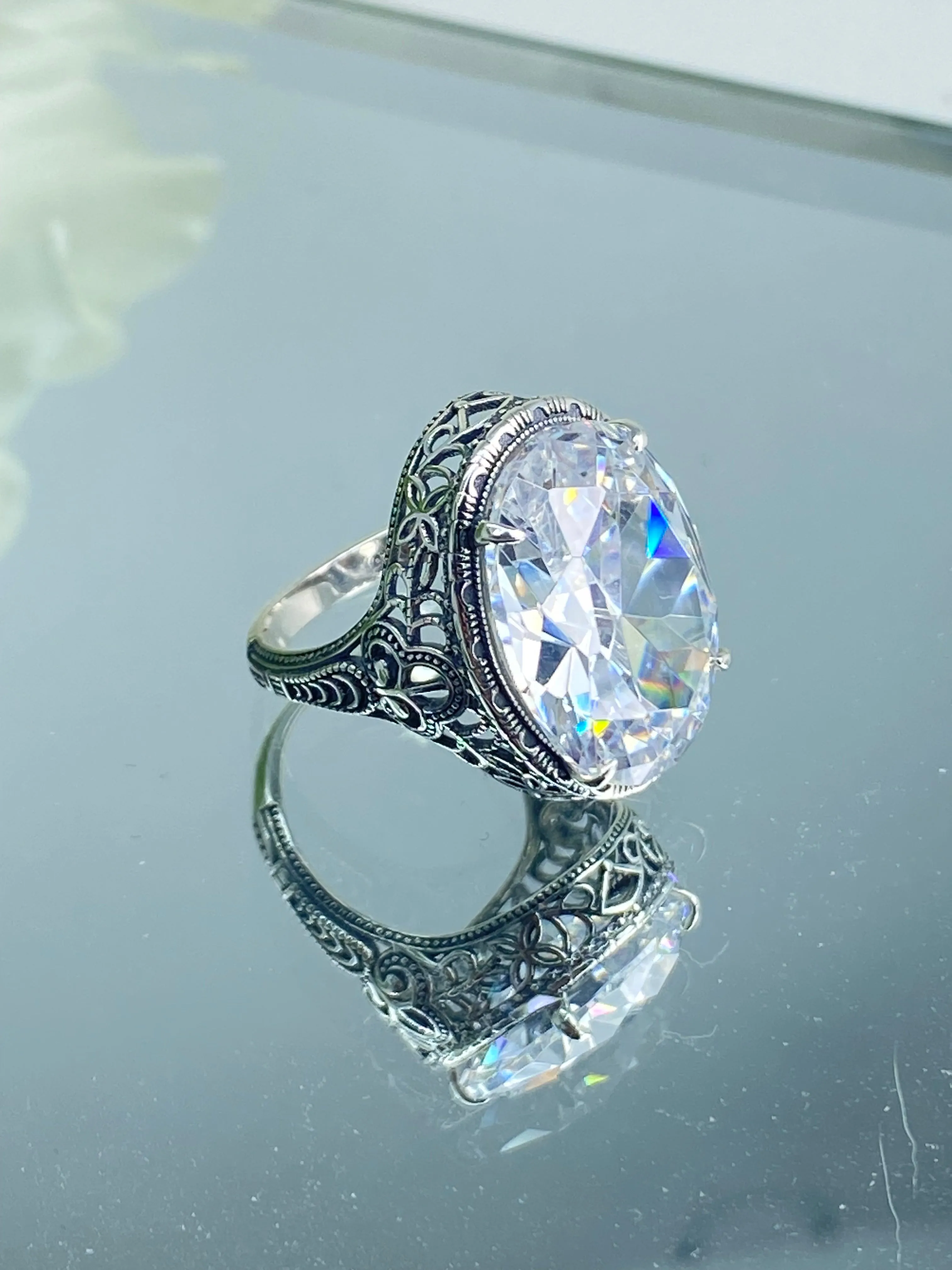 White CZ Persian Ring, Size 5, Art Deco Vintage Revival Jewelry #D230 - Ready to Ship
