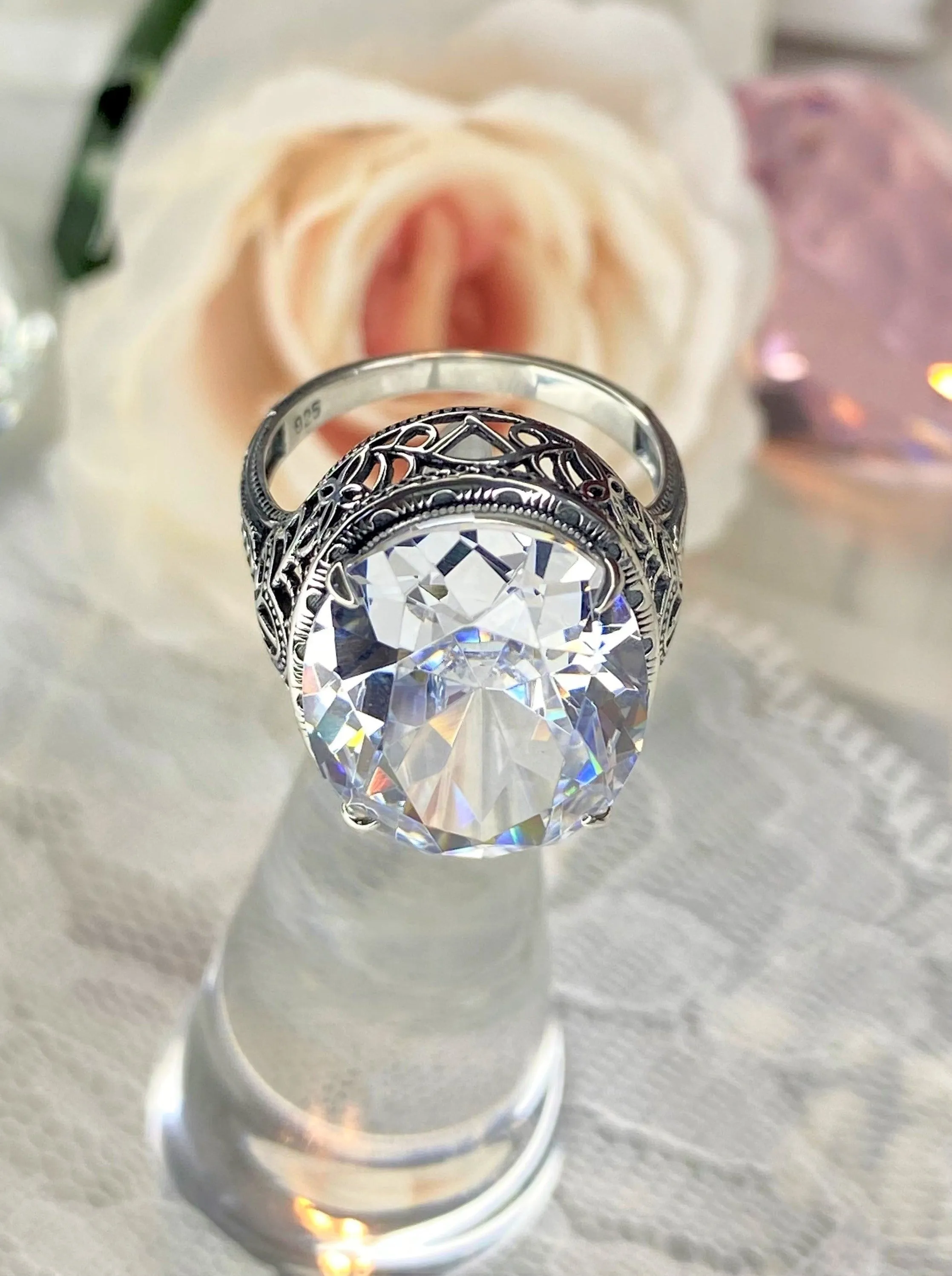 White CZ Persian Ring, Size 5, Art Deco Vintage Revival Jewelry #D230 - Ready to Ship