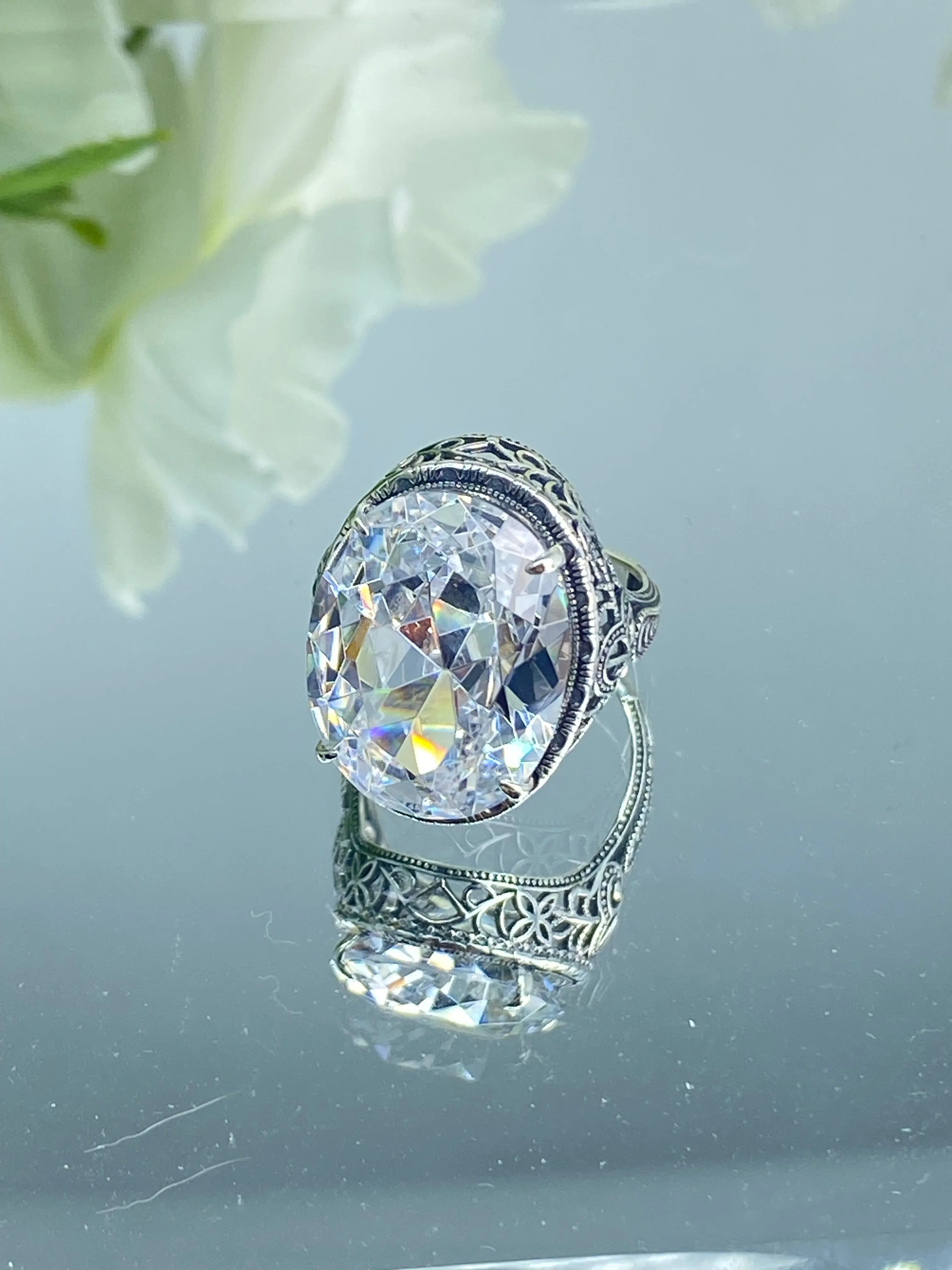 White CZ Persian Ring, Size 5, Art Deco Vintage Revival Jewelry #D230 - Ready to Ship