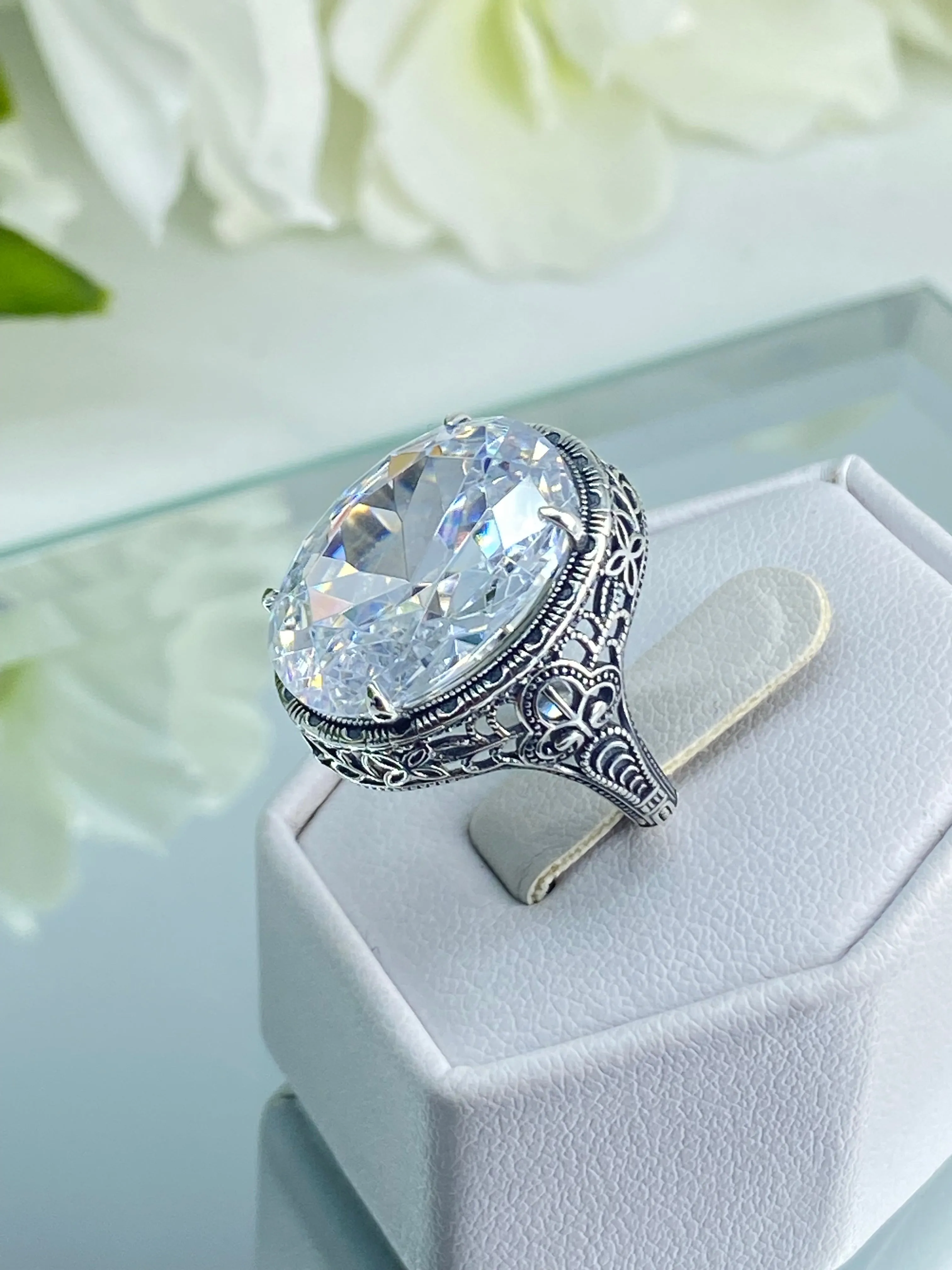 White CZ Persian Ring, Size 5, Art Deco Vintage Revival Jewelry #D230 - Ready to Ship