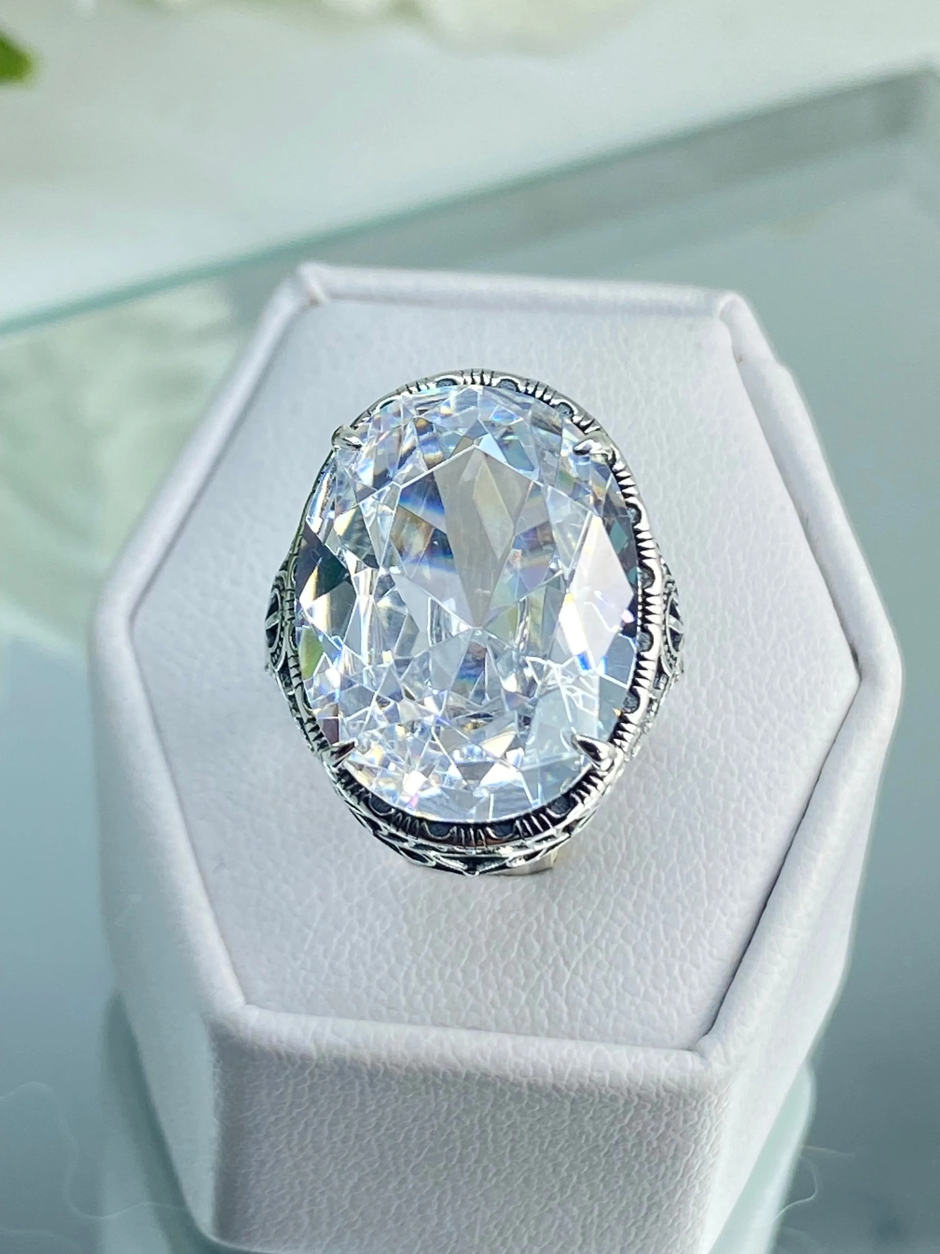 White CZ Persian Ring, Size 5, Art Deco Vintage Revival Jewelry #D230 - Ready to Ship
