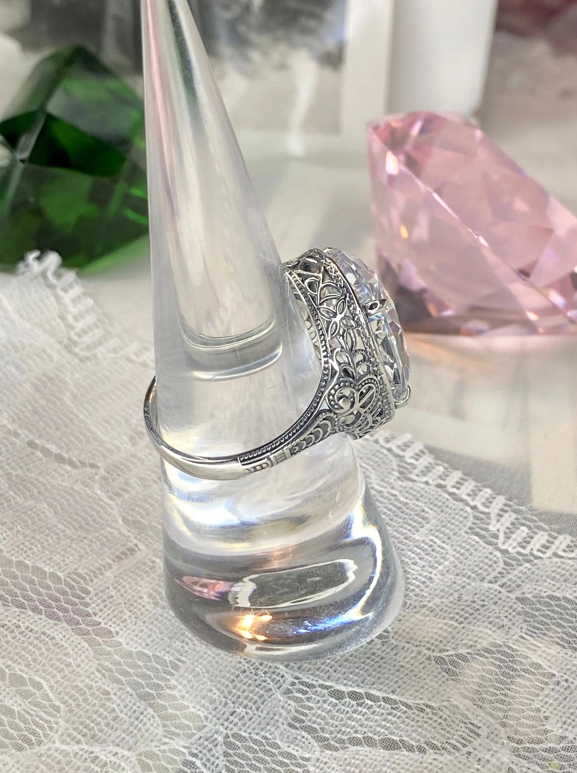White CZ Persian Ring, Size 5, Art Deco Vintage Revival Jewelry #D230 - Ready to Ship