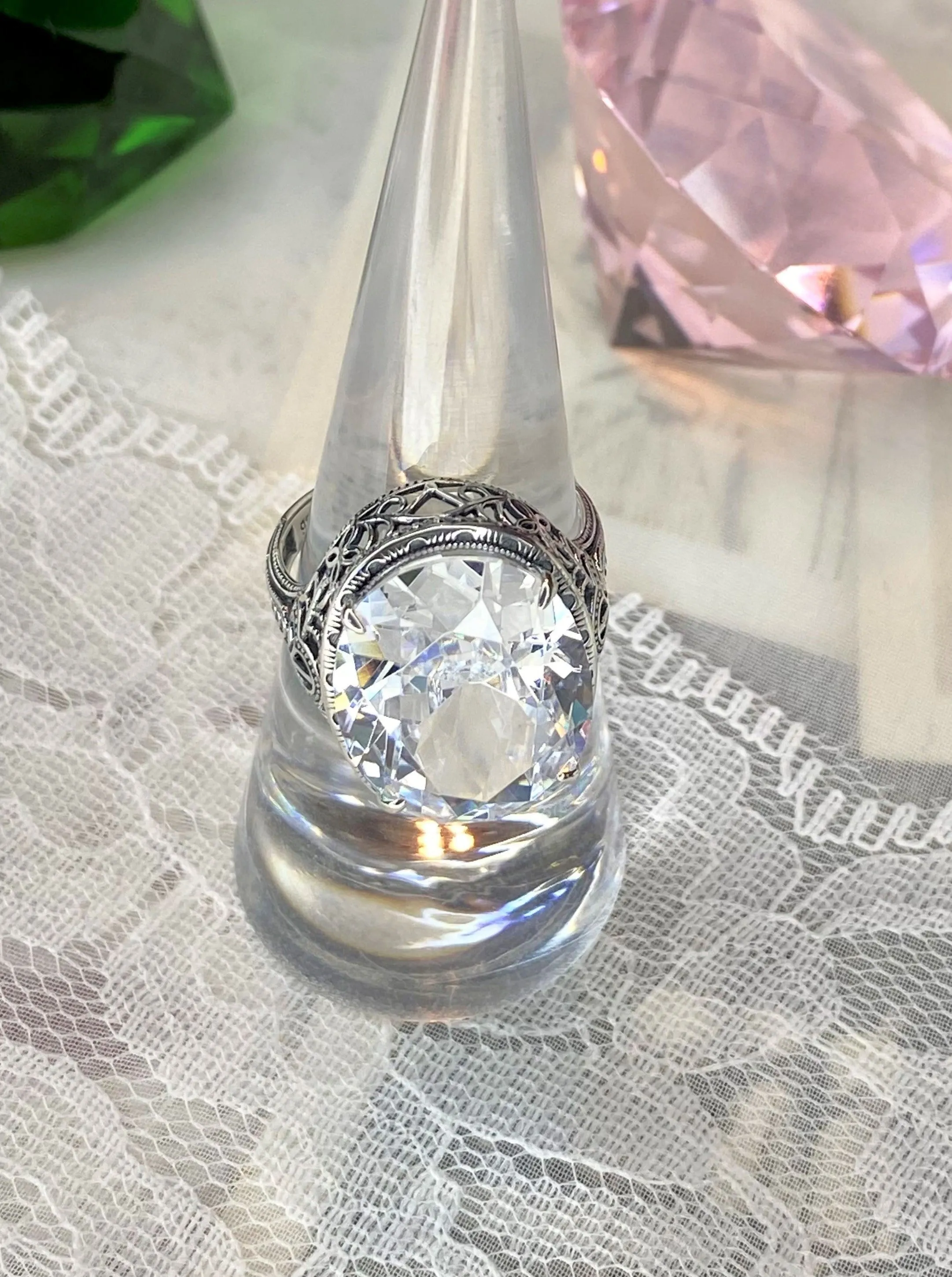 White CZ Persian Ring, Size 5, Art Deco Vintage Revival Jewelry #D230 - Ready to Ship