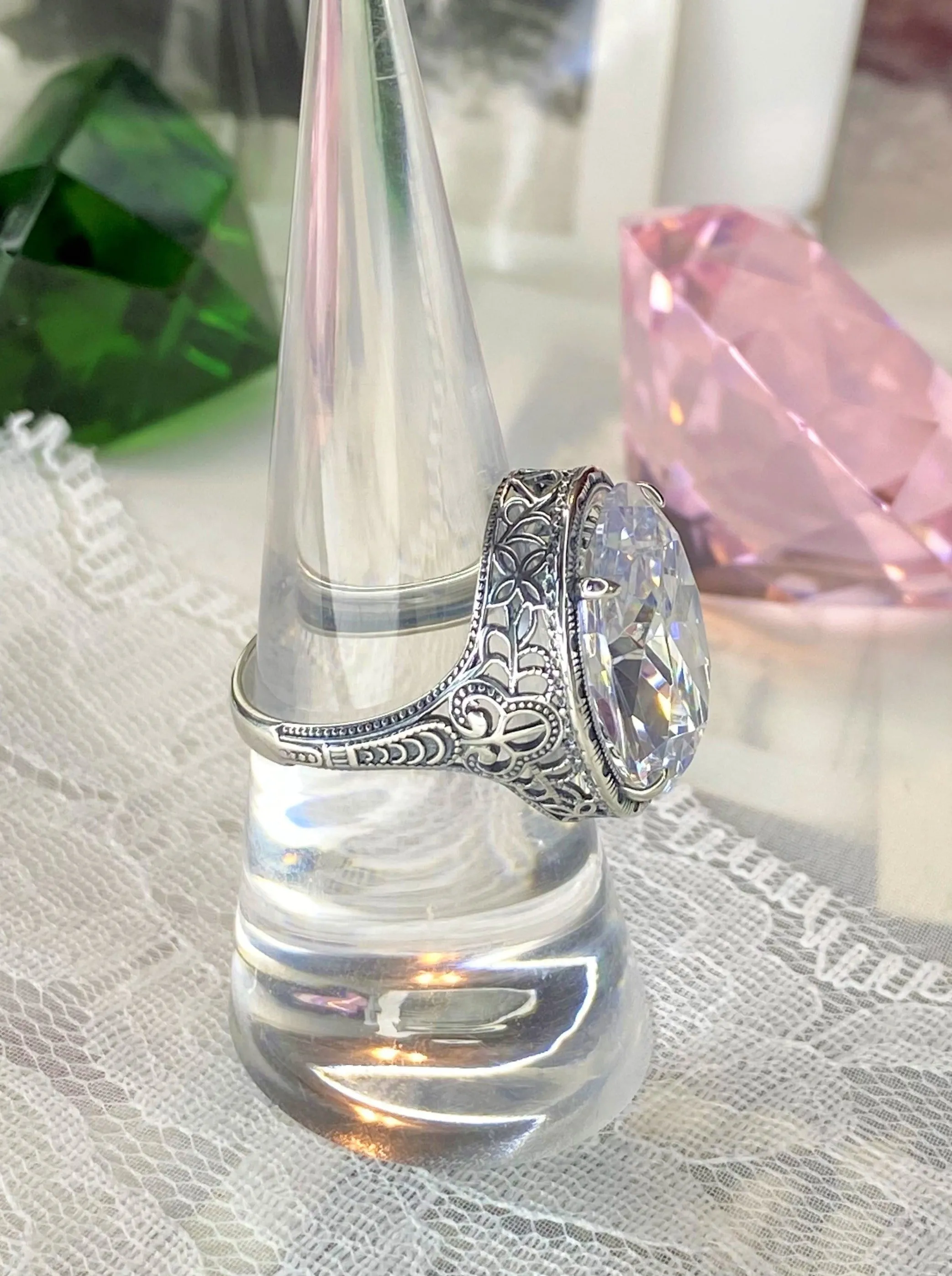 White CZ Persian Ring, Size 5, Art Deco Vintage Revival Jewelry #D230 - Ready to Ship