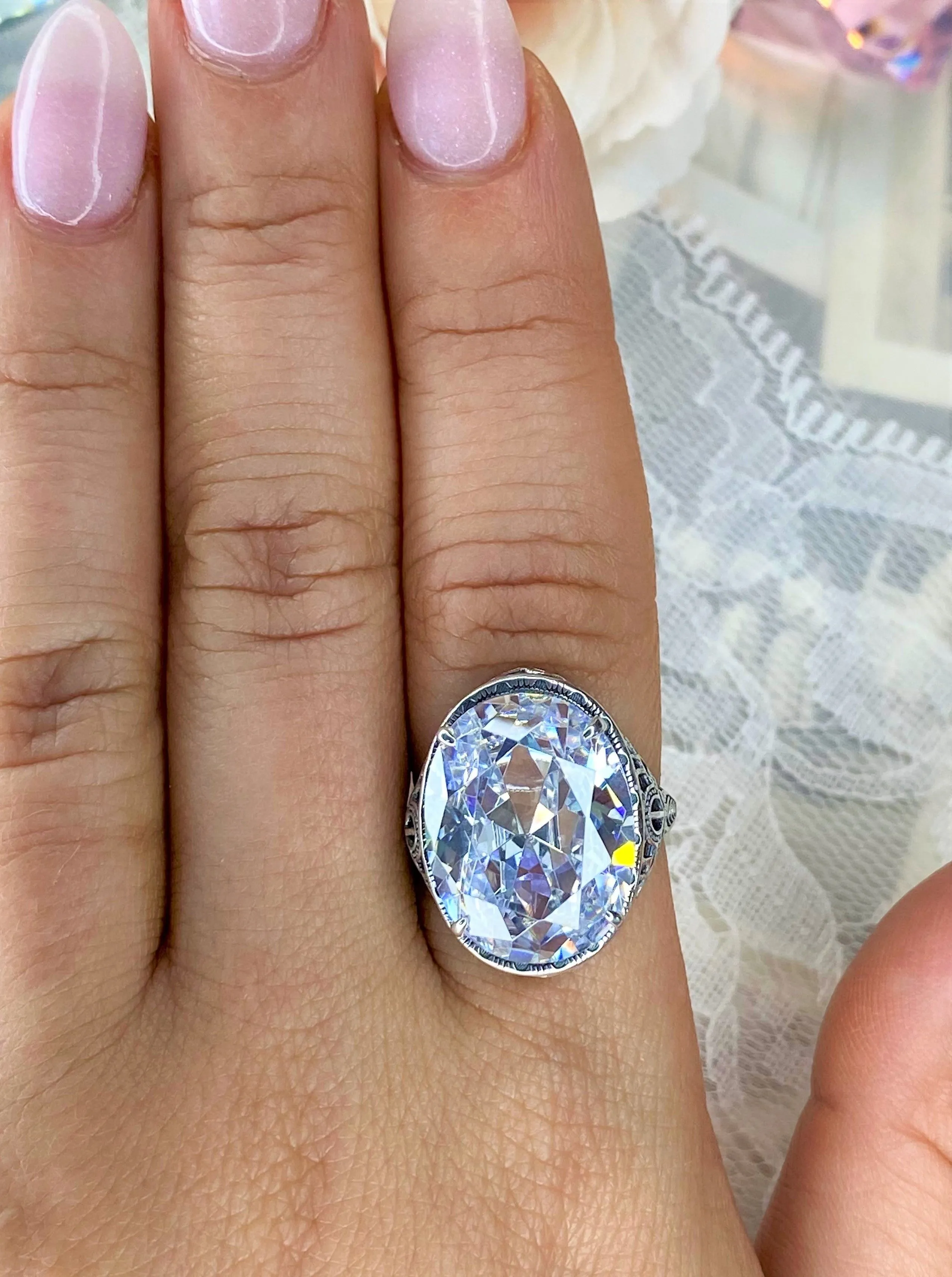 White CZ Persian Ring, Size 5, Art Deco Vintage Revival Jewelry #D230 - Ready to Ship