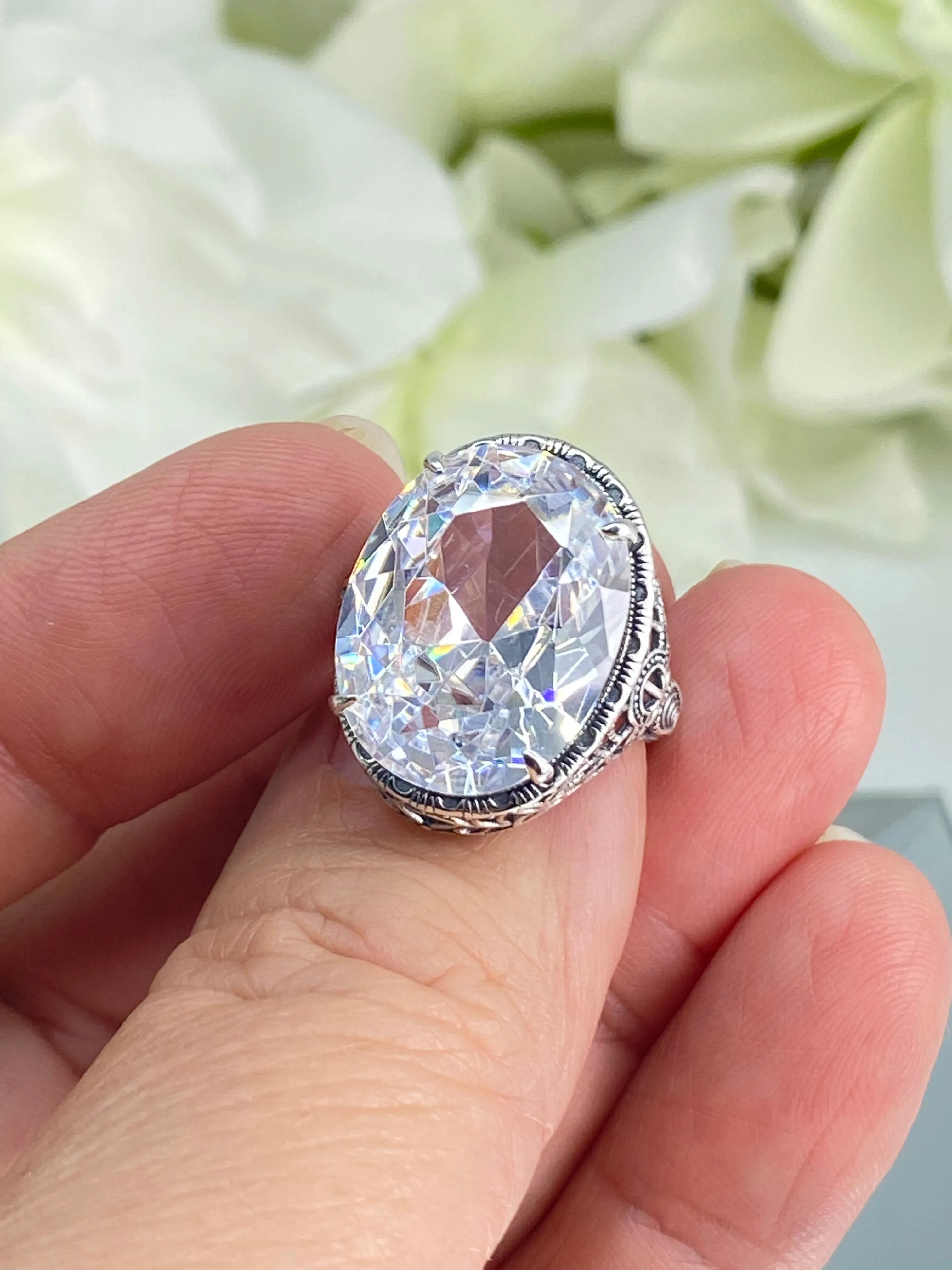 White CZ Persian Ring, Size 5, Art Deco Vintage Revival Jewelry #D230 - Ready to Ship