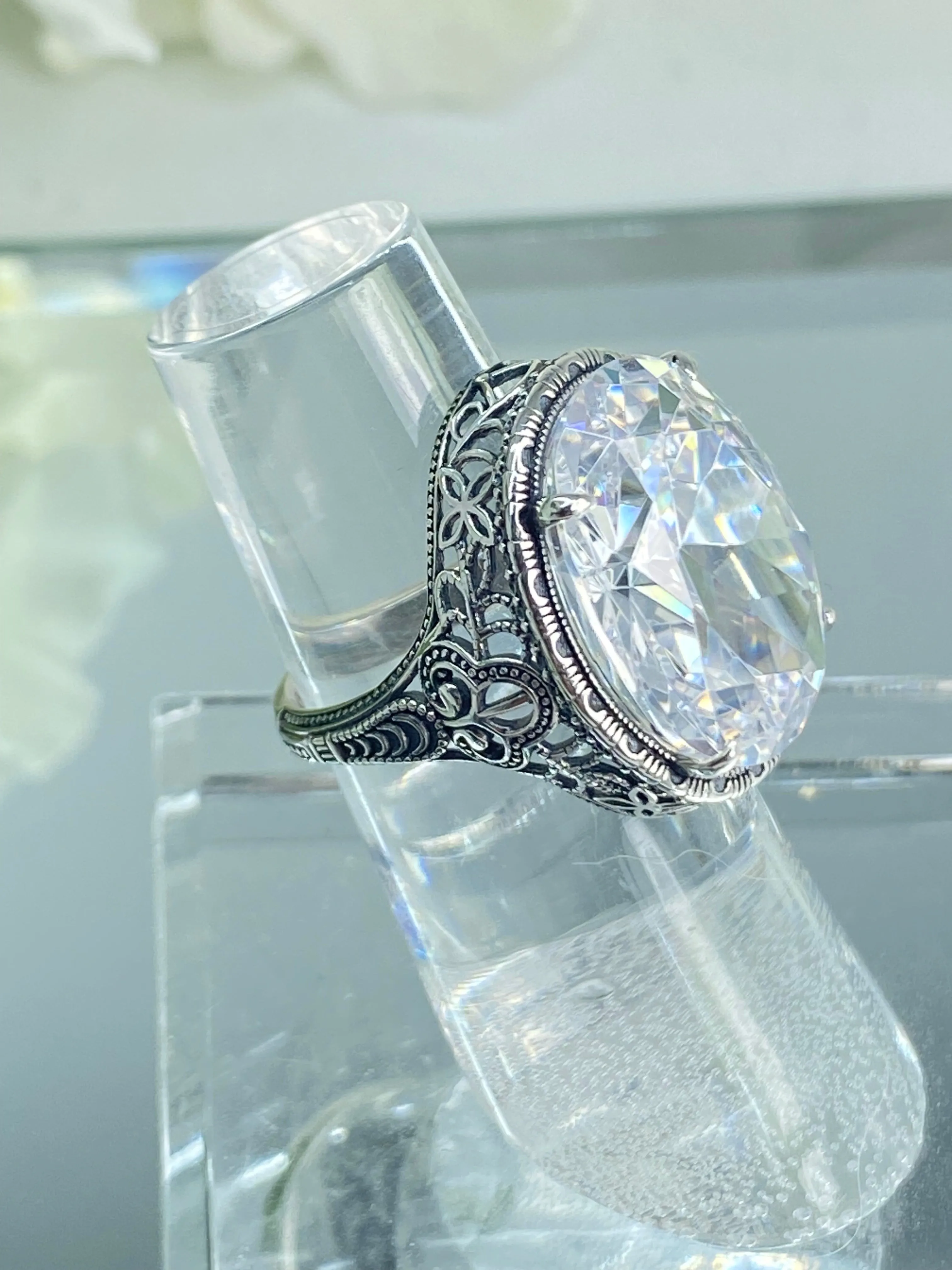 White CZ Persian Ring, Size 5, Art Deco Vintage Revival Jewelry #D230 - Ready to Ship